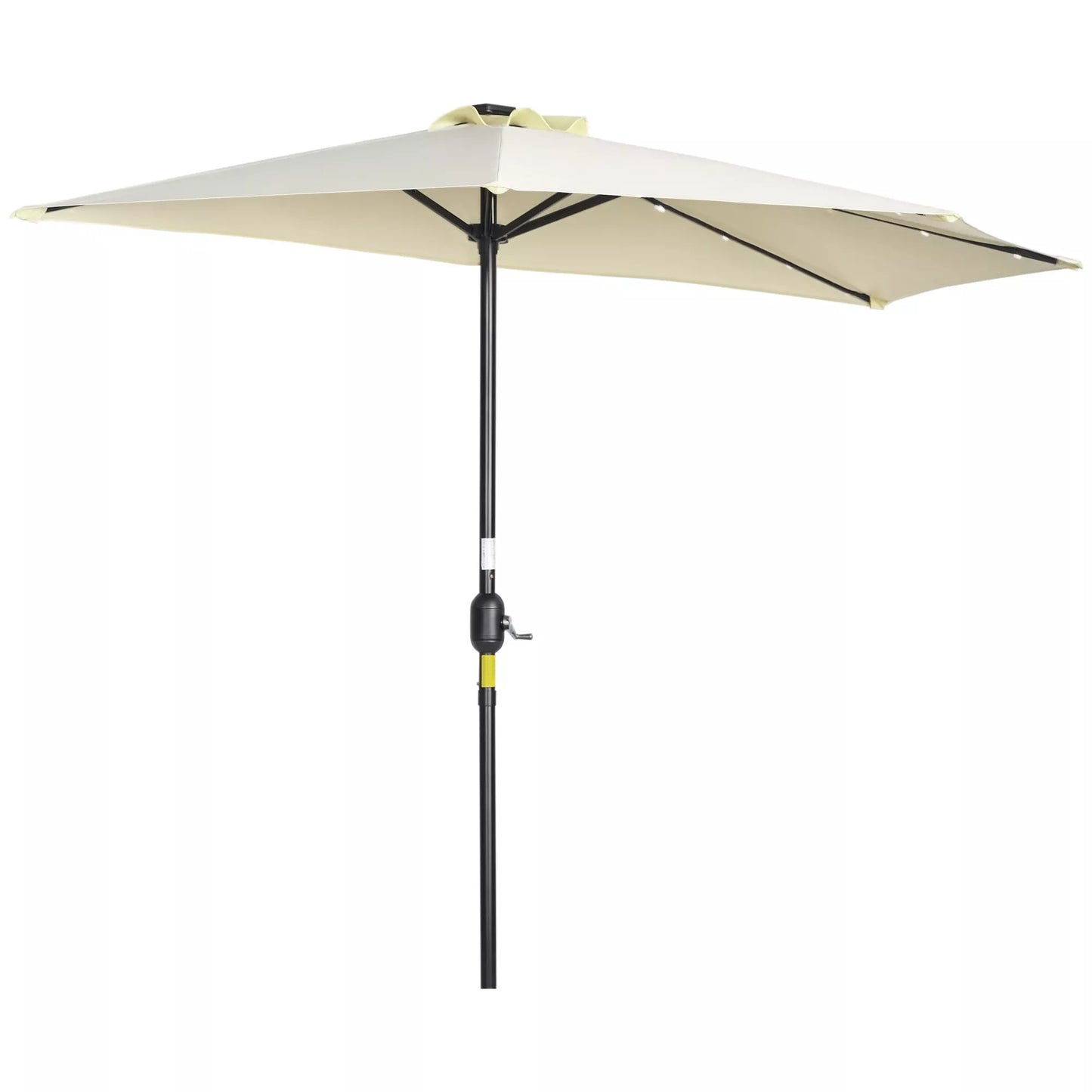 Pusapvalis skėtis terasai, su saulės moduliu, 20 LED, rankenėle, smėlio spalvos, 2,70 x 1,35 x 2,40 m