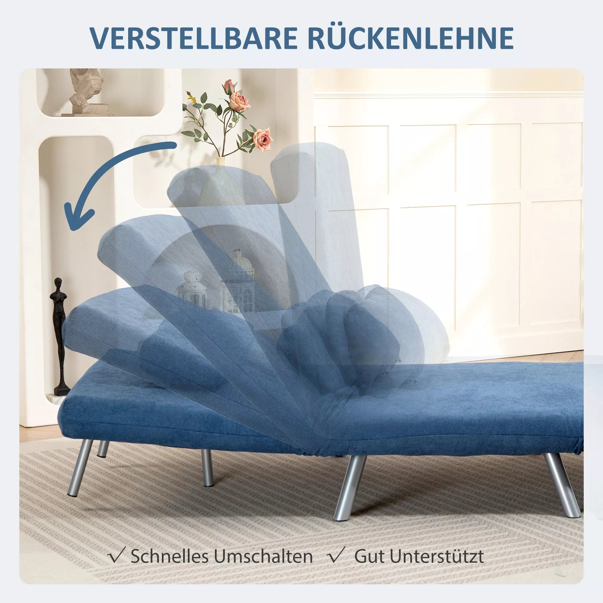 Sofa-lova su miegojimo funkcija, 3-in-1, 190 x 80 cm, mėlyna