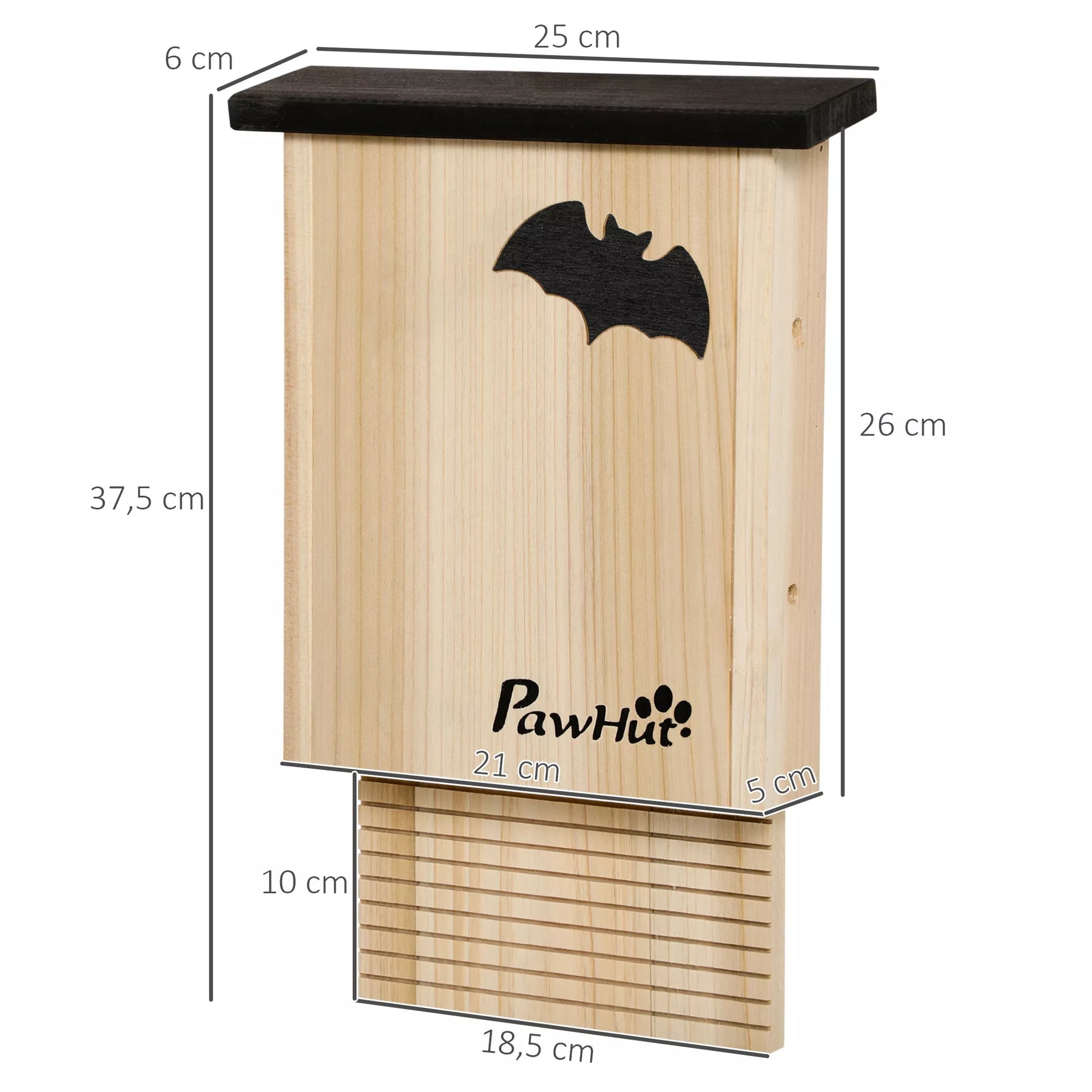 3 vnt. šikšnosparnių namelių rinkinys, atsparus oro sąlygoms, iki 3 šikšnosparnių viename namelyje, apdorota eglės mediena, natūralus + juodas