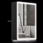Veidrodinė spintelė, vonios spintelė su LED apšvietimu, 50 x 70 cm, reguliuojamas apšvietimas, apsauga nuo rasos, juoda