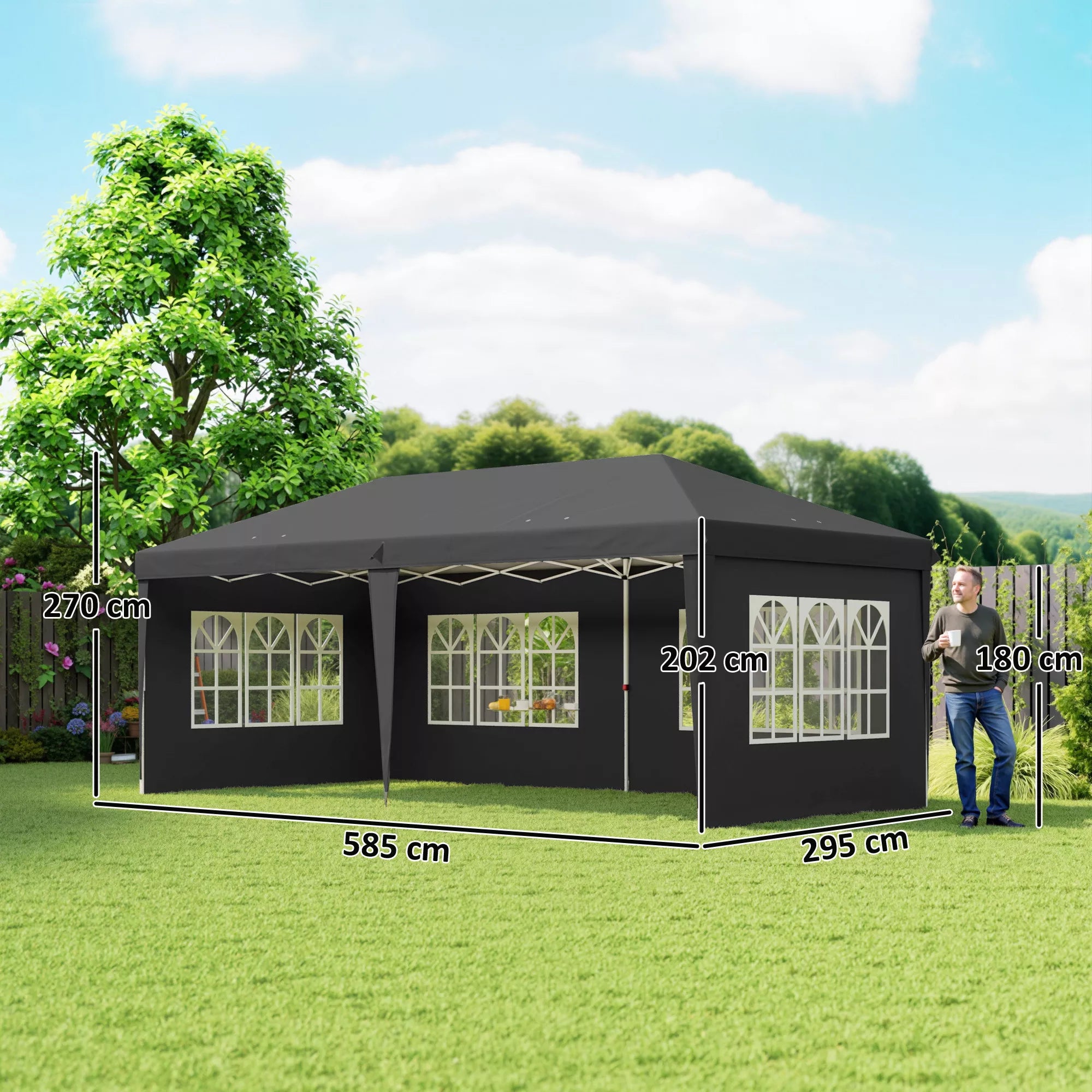 Greitai surenkama pavėsinė, sulankstomas renginių paviljonas, poliesteris ir plienas, 3x6 m, juodas