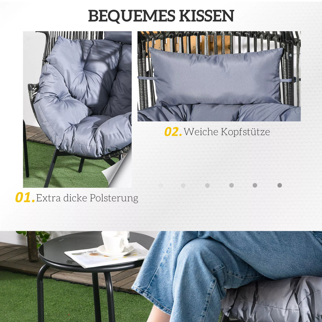 Rattan kėdė Lauko kėdė Sodo kėdė, PE-rattan, 89 cm x 75 cm x 143 cm, pilka+juoda