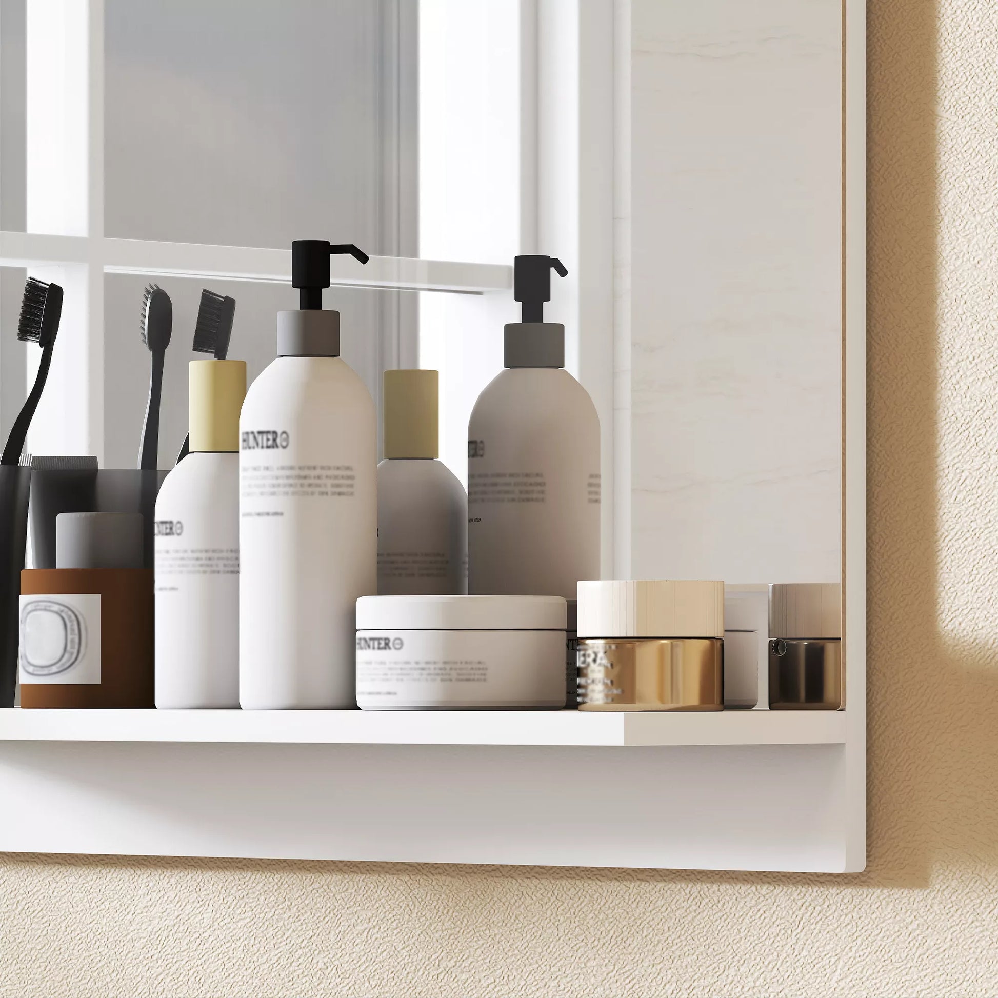 Vonios veidrodis 50 x 60 cm Sieninis veidrodis su lentynėle, vonios veidrodis prieškambariui, koridoriui, baltas