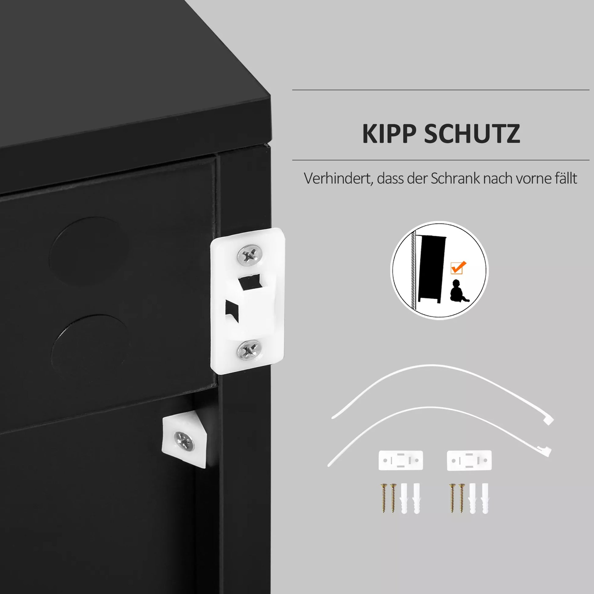 Saugojimo spinta su 2 stalčiais, 2 durimis, su apsauga nuo apvirtimo, skirta svetainei, miegamajam, 79 x 36 x 74 cm, juoda