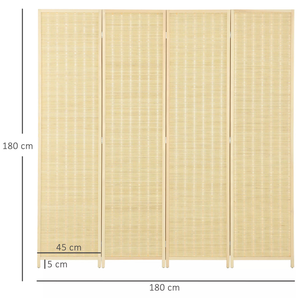 4 dalių kambario pertvara, 180 x 180 cm, sulankstoma bambuko ir medvilnės pertvara, skirta svetainei, miegamajam, gamtai