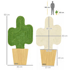 Infografika su žalios ir baltos kaktuso draskyklių matmenimis: 60x30 cm ir 40x15 cm, 20 cm vazonas