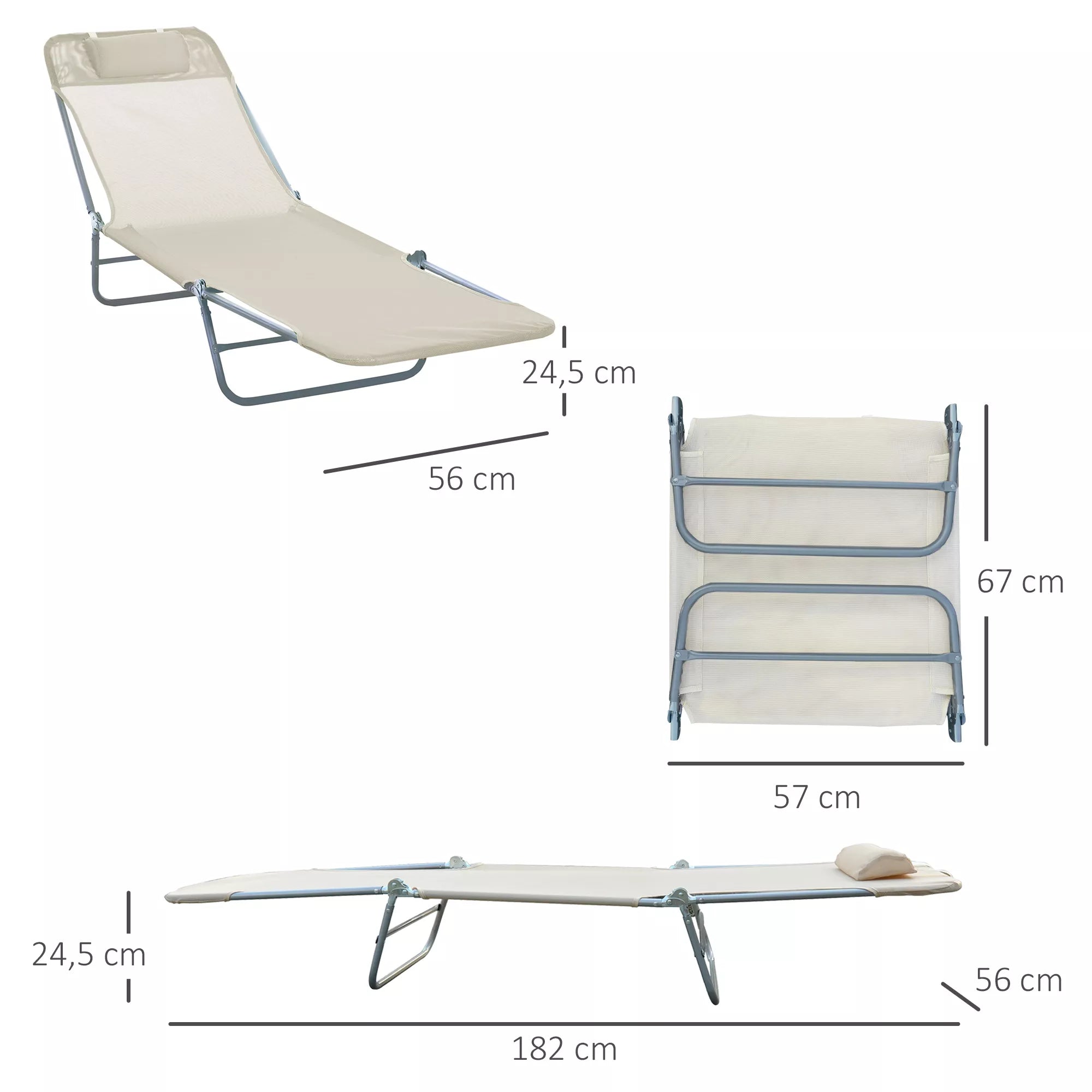 Sulankstomas gultas Sodo gultas su pagalve Reguliuojamas gultas su 5 pakopomis Kempingo gultas, atlaikantis iki 120 kg svorį, tinka sodui, balkonui ir baseinui, 4 spalvos (kreminė)