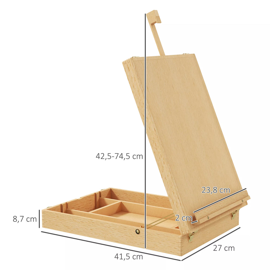 Stalo molbertas Stalo molbertas-dėžė, bukmedžio, sulankstomas, 27 cm x 41,5 cm x 74,5 cm, natūralus