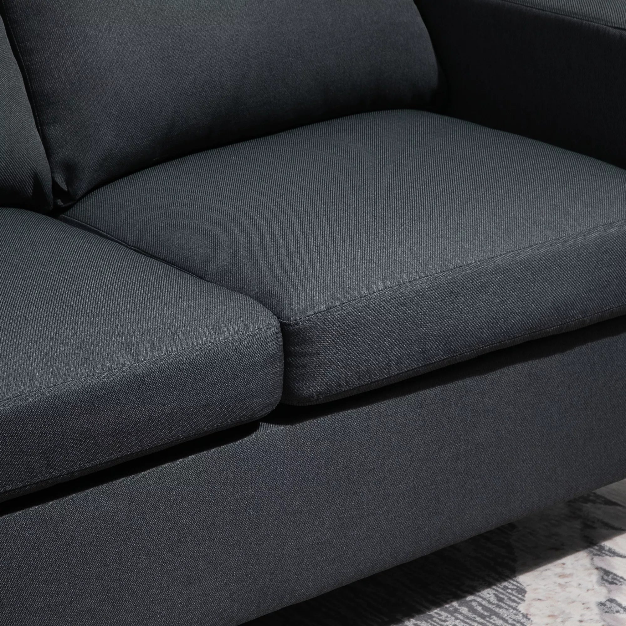 Kampas sekcija, 3 vietų sofa su pagalvėlėmis, kampinė sofa, L formos sofa svetainei, miegamajam 197 x 139 x 91 cm, linas, tamsiai pilka