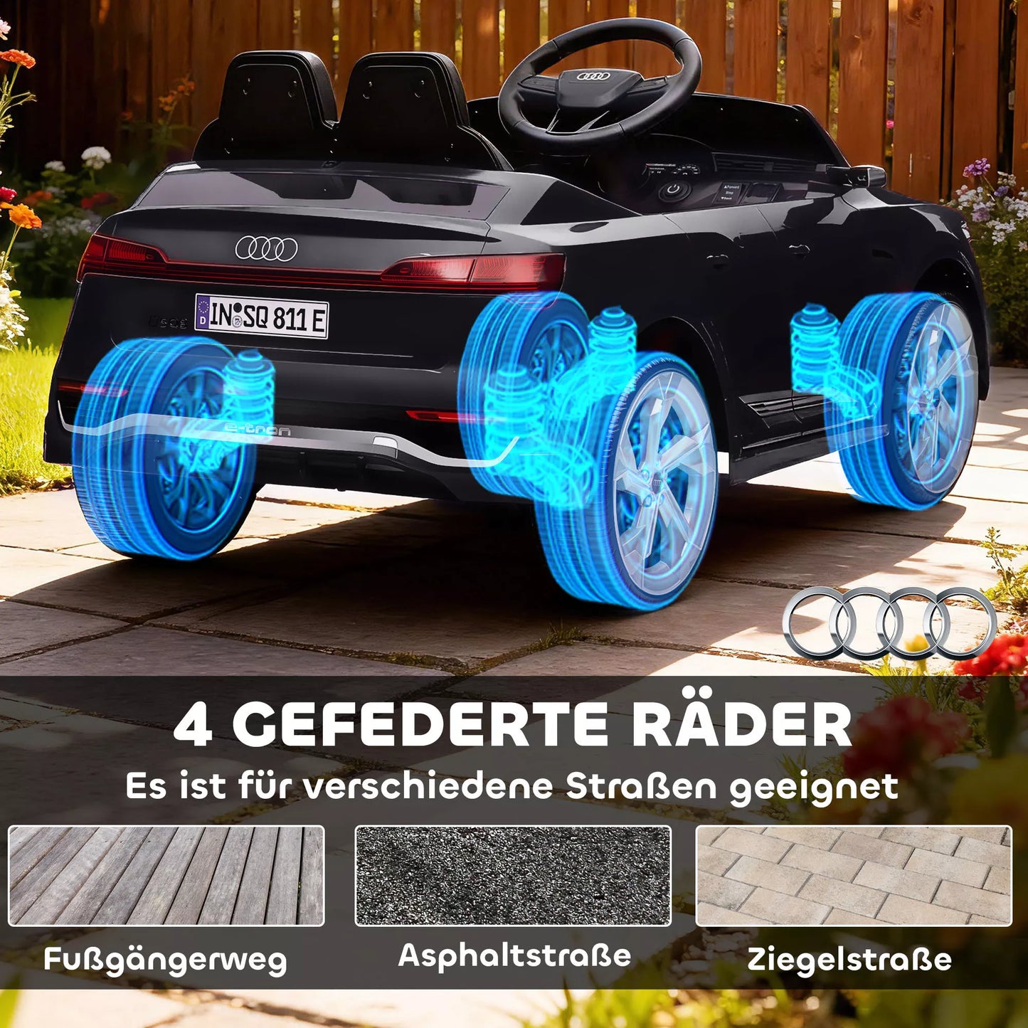 Elektrinis vaikiškas automobilis, 12V Audi Q8, 3-5 km/h, nuotolinio valdymo pultas, priekiniai žibintai, muzika, juodas