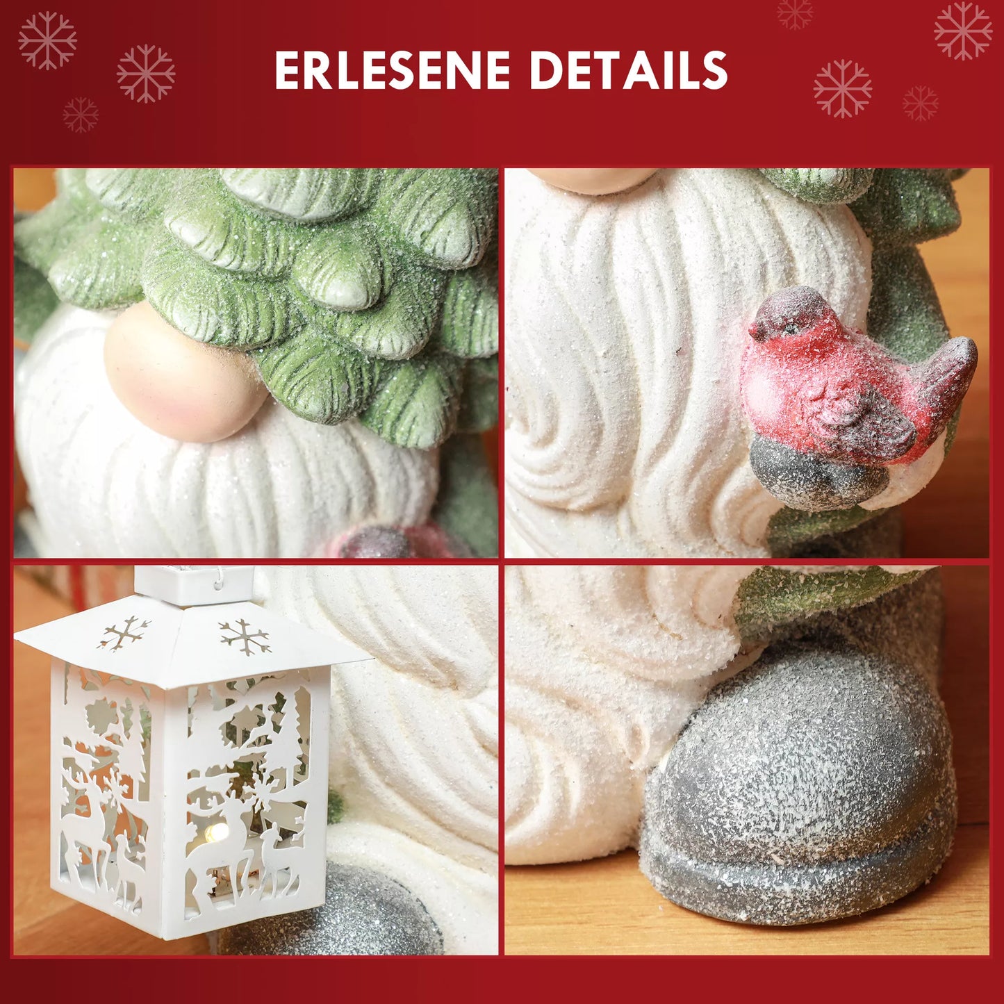 HOMCOM Kalėdinis nykštukas su žibintu, LED, maitinamas baterijomis, atsparus oro sąlygoms, 28x21x42 cm