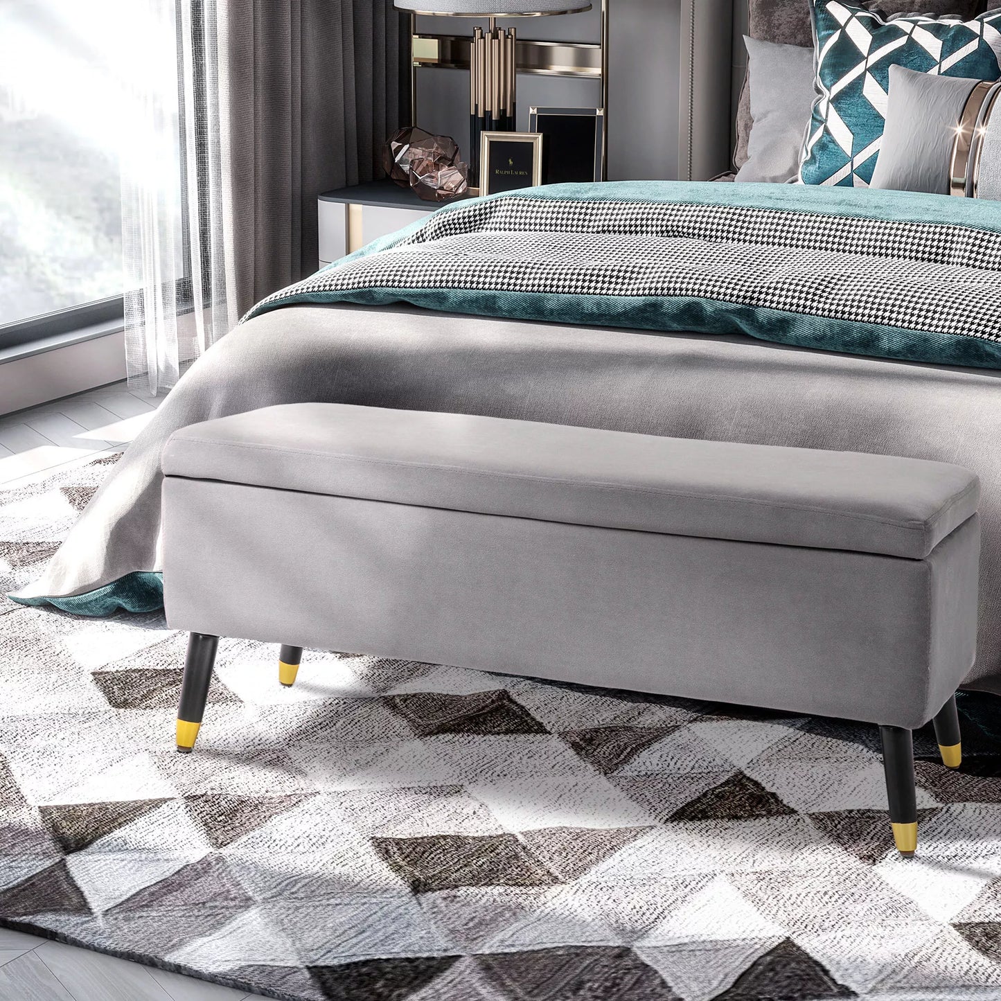 Suolas, minkštas suolas su daiktadėže, dėžė-suolas, metalas, putplastis, kaučiukmedžio mediena, anglies pilka, 110 x 43 x 45 cm