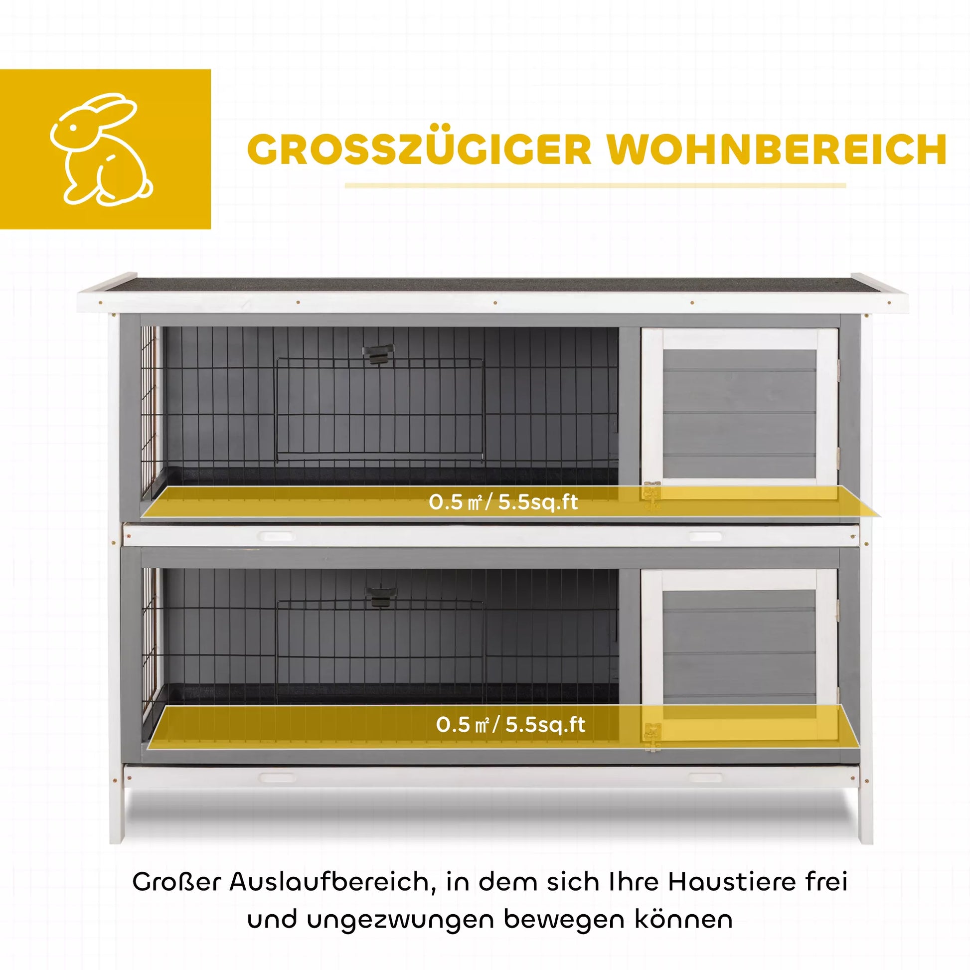 Mažų gyvūnų narvas jūrų kiaulėms ir nykštukiniams triušiams, dviejų aukštų, medinis, pilkos spalvos