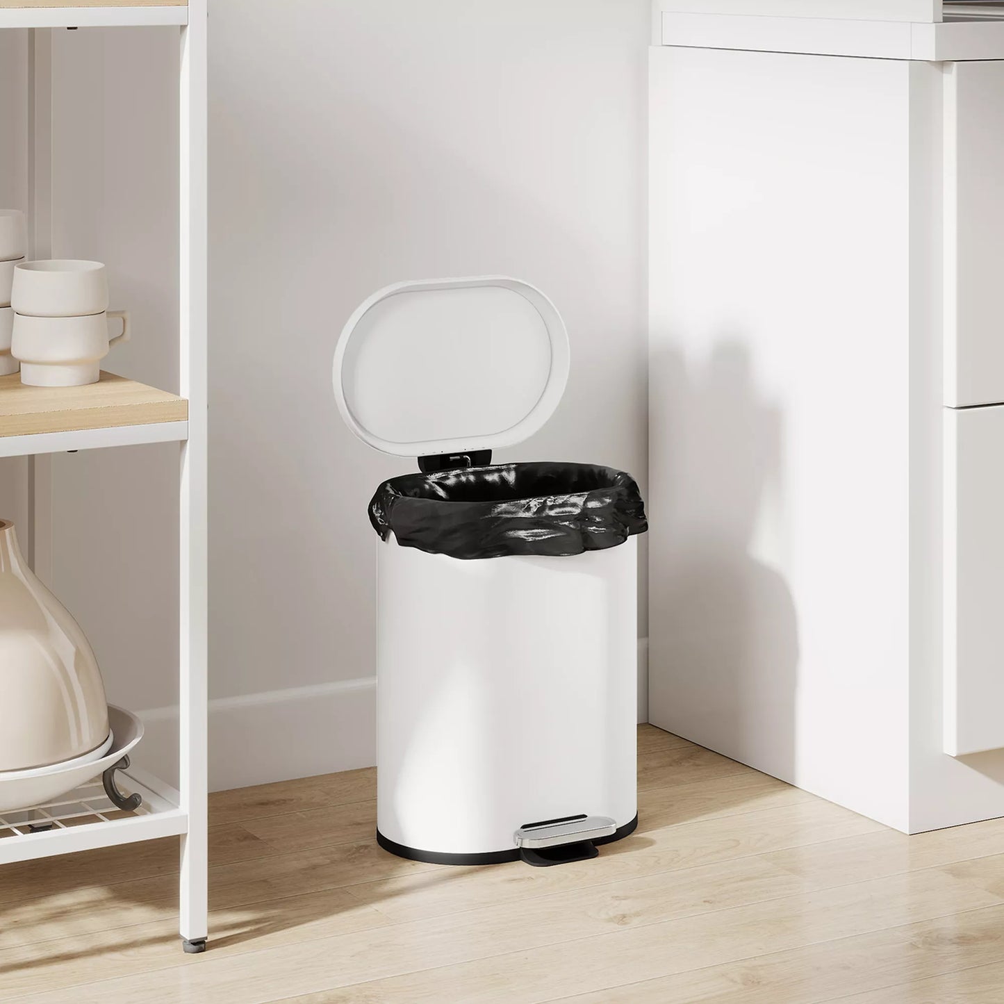 Šiukšliadėžė 12 l Pedalinė šiukšliadėžė su dangčiu, pedalu, vidiniu kibiru, „Soft-Close“ funkcija, 30 x 25,5 x 37,5 cm, balta
