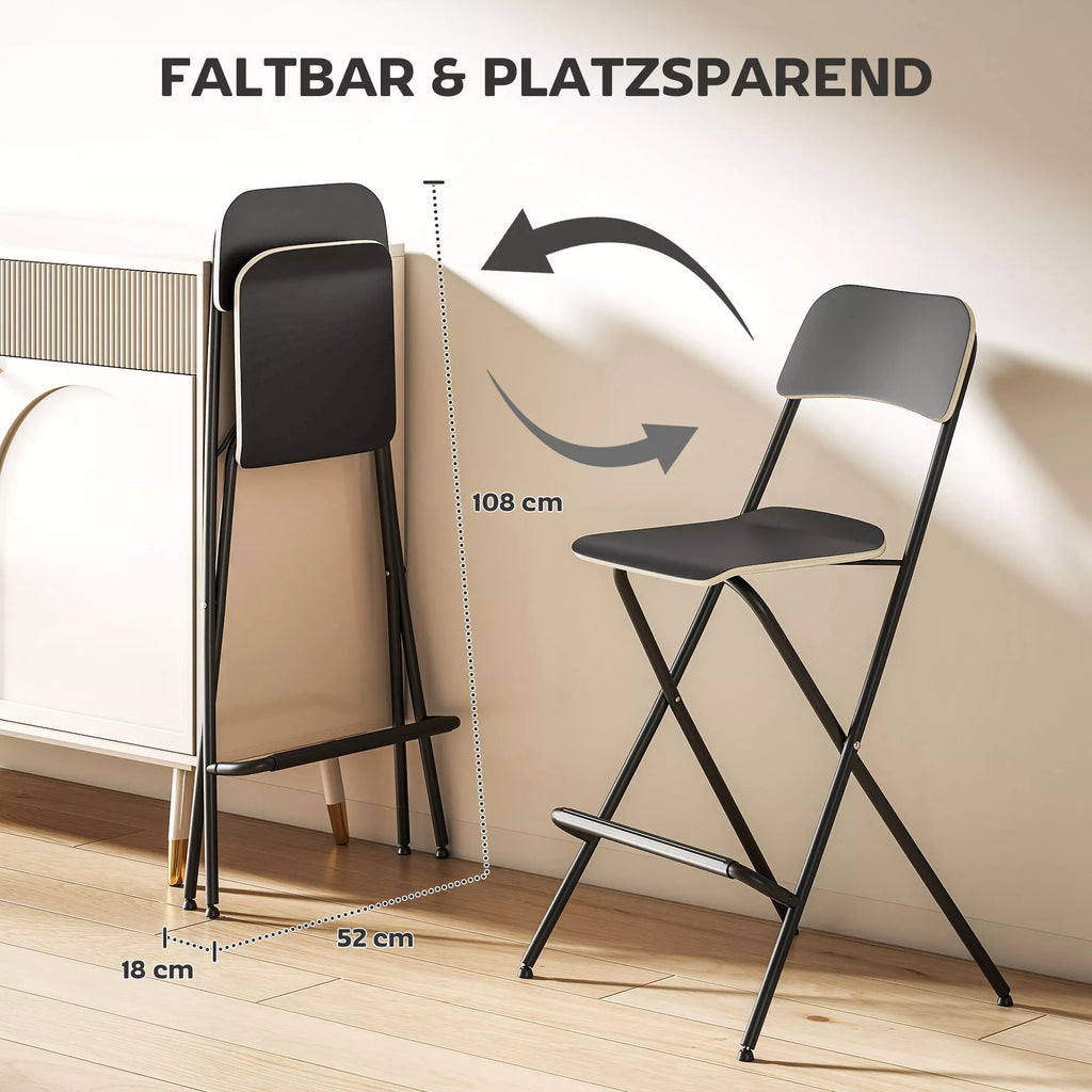 Sulankstomas, baro kėdžių komplektas (2 vnt.), plienas, juoda spalva