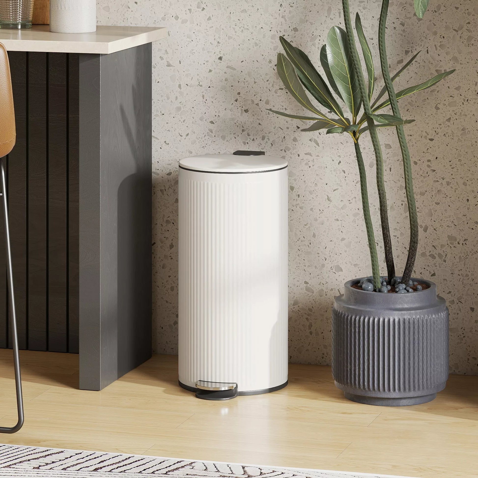 30 L matinė šiukšliadėžė su „Softclose“ dangčiu ir pedalu, vidinis kibiras metalinis, juoda, 36 x 30 x 60,5 cm