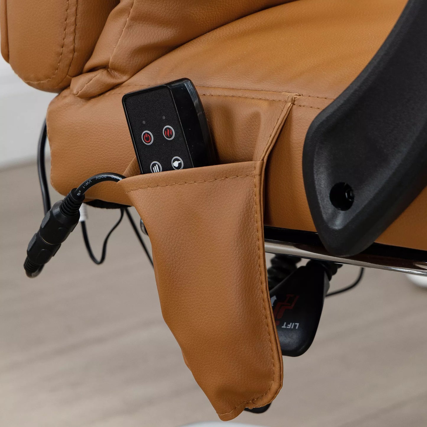 Ergonomiška biuro kėdė su masažo funkcija, 66x67x114-122cm, šviesiai ruda