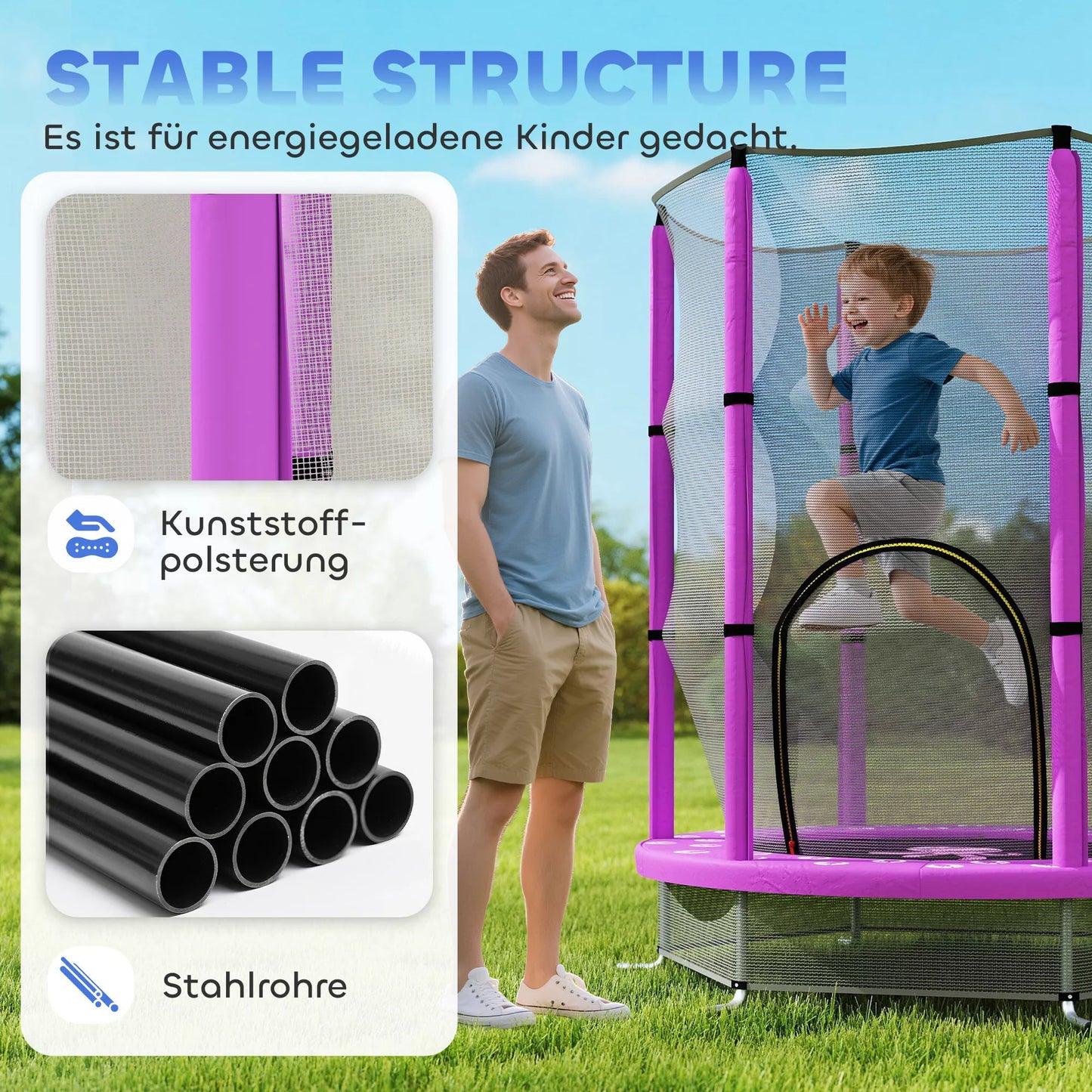 Vaikams skirtas batutas su apsauginiu tinklu, vidaus ir lauko reikmėms, 3-6 metai, violetinis