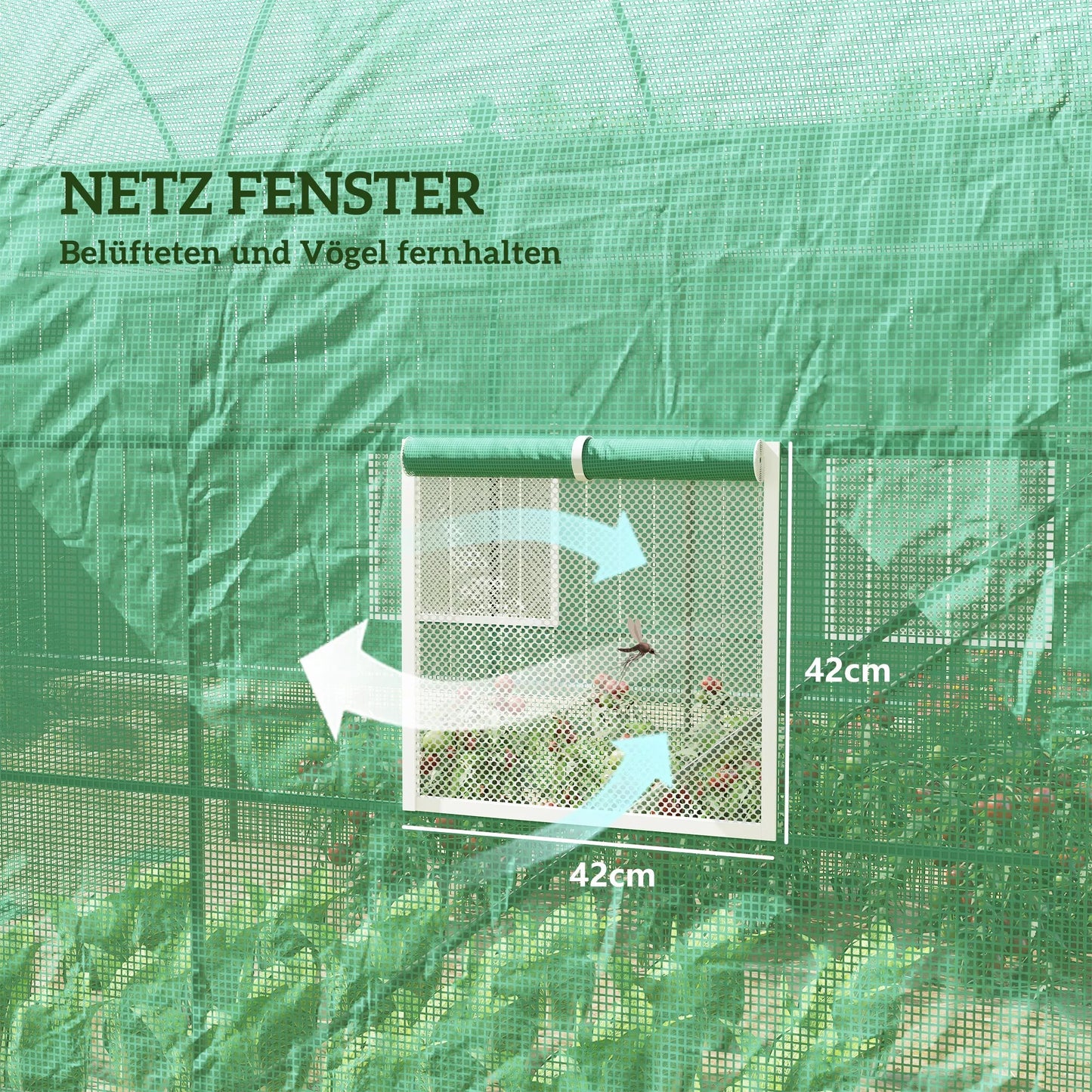 Šiltnamis 245x200x198cm Plėvelinis šiltnamis Pomidorų namelis su durimis, 4 langais, plėvelinis tunelis iš cinkuoto plieno, PE, tvirtas šiltnamis augalų tunelis, įsk. žemės inkarus ir virves, žalias