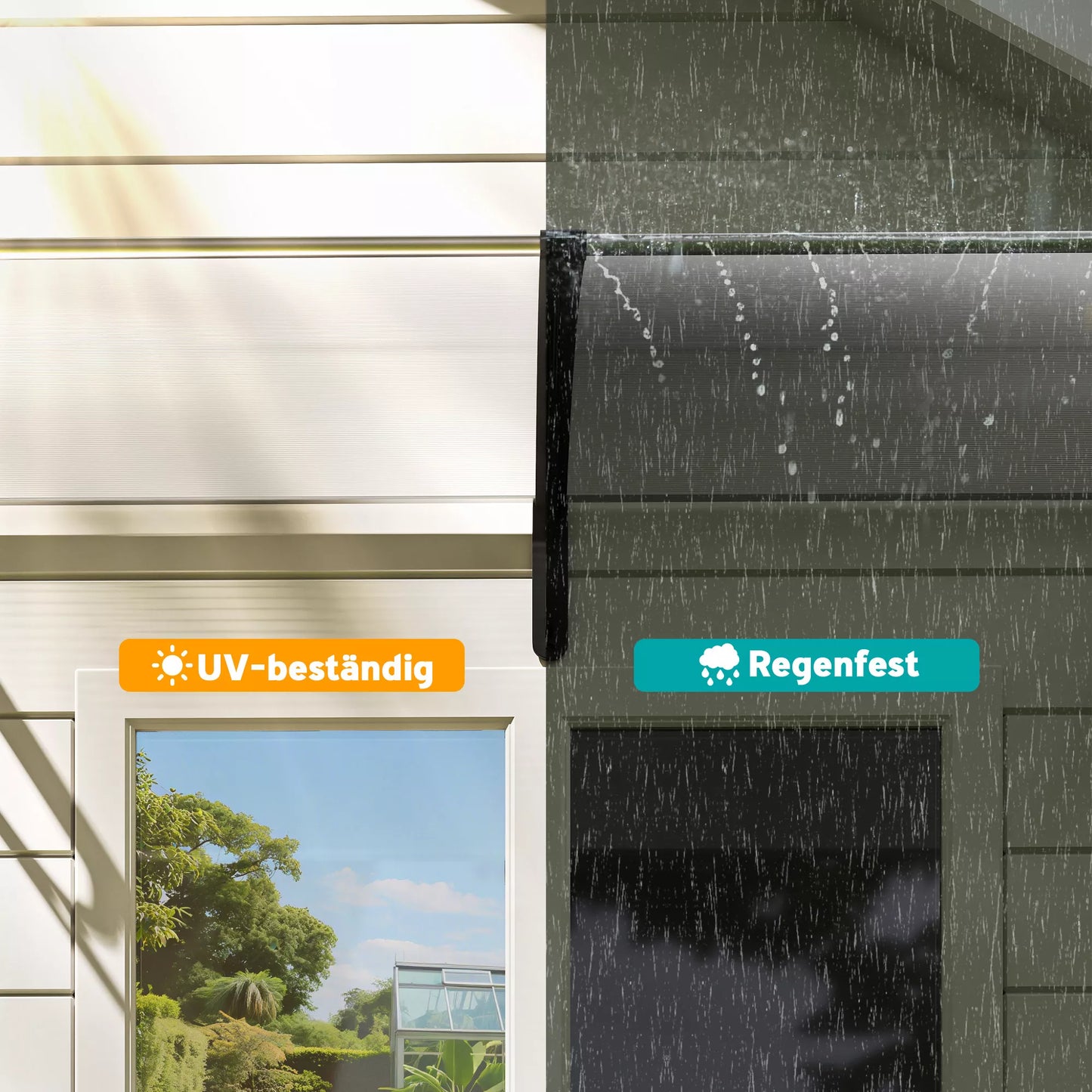 Prieangio stogelis virš durų 75x195x23 cm, 5 mm polikarbonato apsauga nuo saulės ir lietaus lauke, aliuminio, permatomas