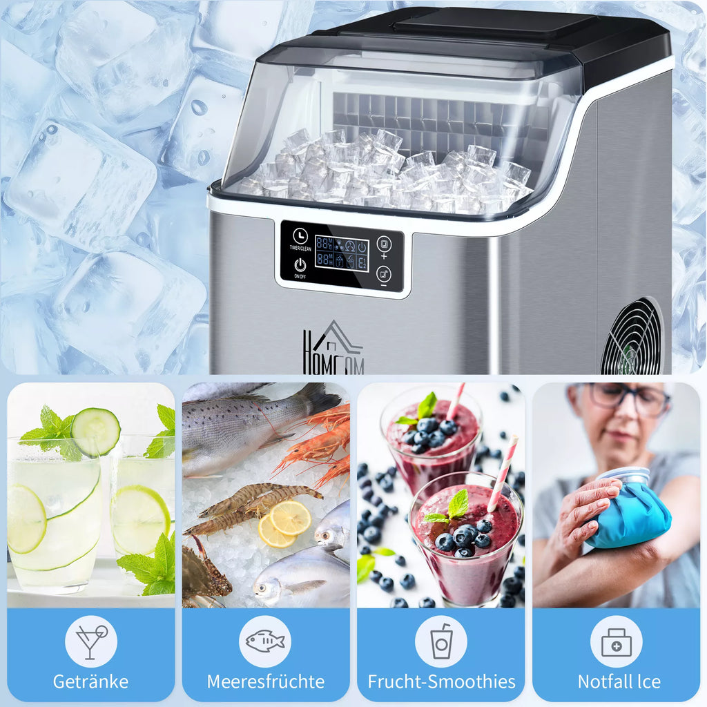 Ledo kubelių gaminimo aparatas Ledo kubelių dozatorius Ice-Maker 20 kg/24 val. 2,3 l ledo kubelių gaminimo aparatas su 3,2 l vandens rezervuaru, sidabrinis