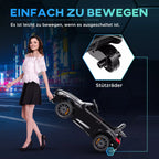 Informacinė grafika apie lengvai pernešamą juodą elektromobilį