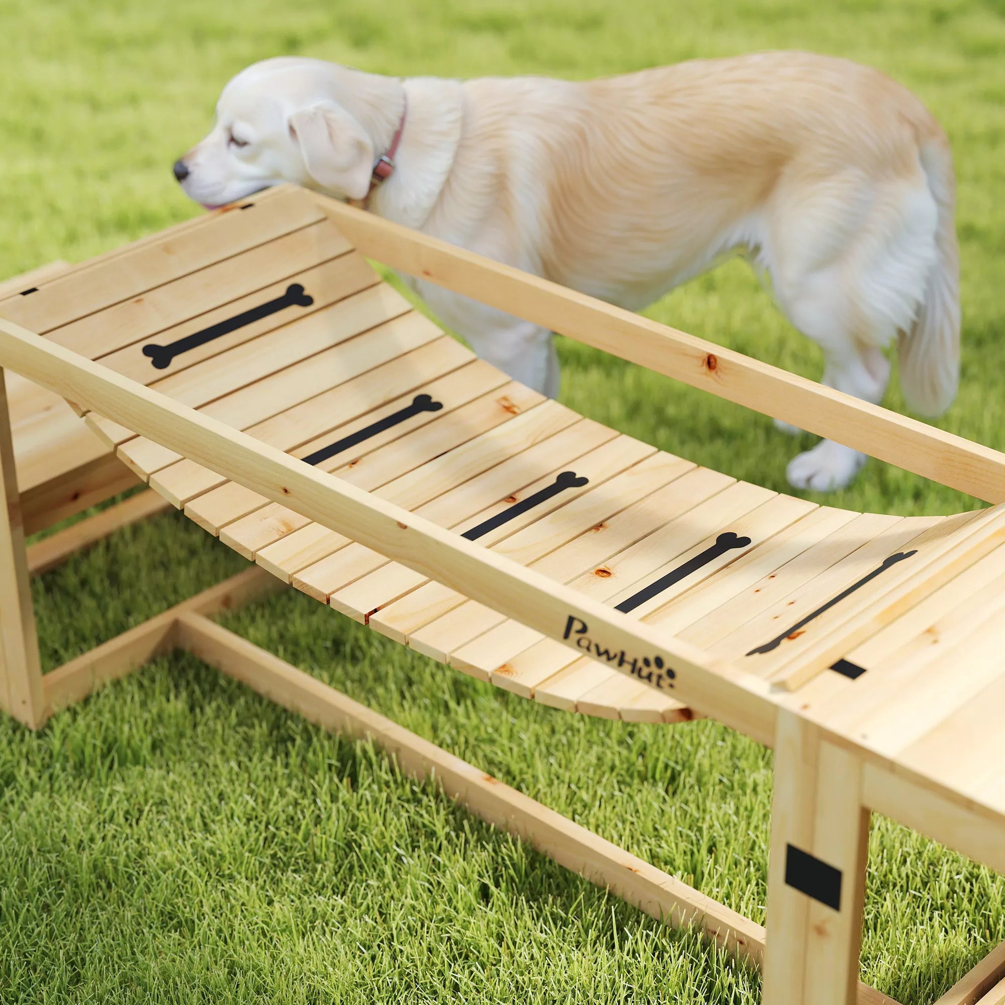 Agility rinkinys šunims, šunų treniruočių konstrukcija su tiltu, laiptais, platforma, pušies mediena, dideliems šunims iki 40 kg