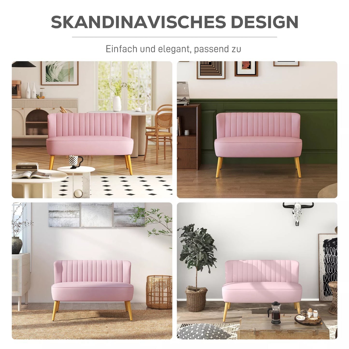 2 vietų audinio sofa, minkšta sofa, dvivietė sofa, sėdėjimo baldas, poilsio sofa, mediena, rausvo aksomo tipo poliesteris, putplastis, rožinė, 117 x 56,5 x 77 cm