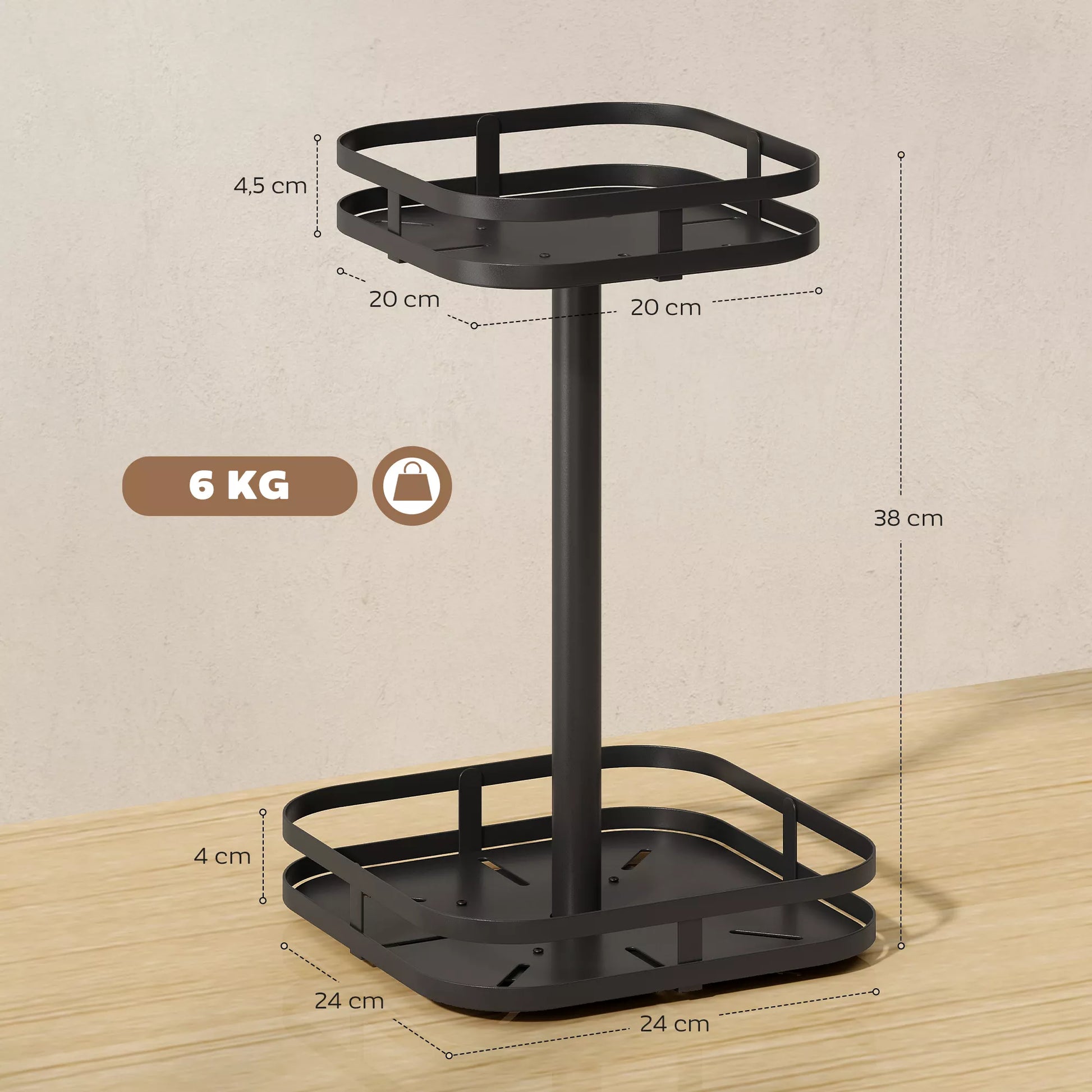 Pasukamas prieskonių stovas, 2 pakopų dizainas, siurbtuvės, metalas, juodas