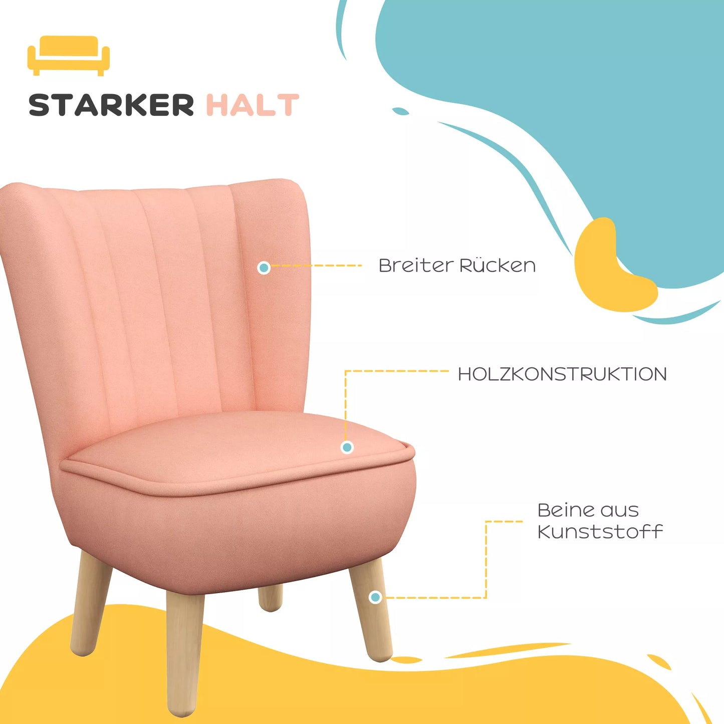 Vaikiškas fotelis, aksominė išvaizda, 3-7 metų vaikams, iki 45 kg, medinis rėmas, 44x45x56,5cm, rožinis