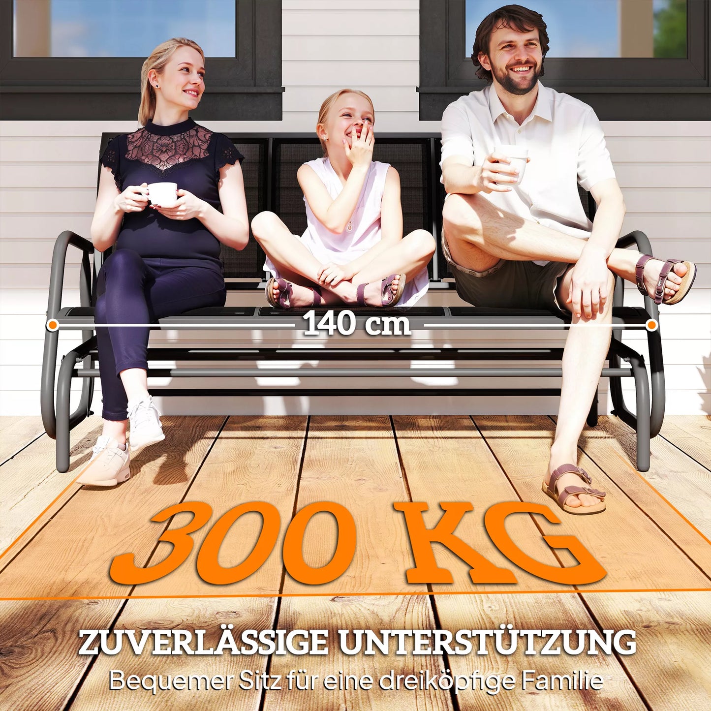 3 vietų supynės sodui su supimo mechanizmu, metalinis suolas, atlaiko iki 300 kg, lauko baldai sodui, terasai, 147 x 70 x 85 cm, tamsiai pilkos spalvos