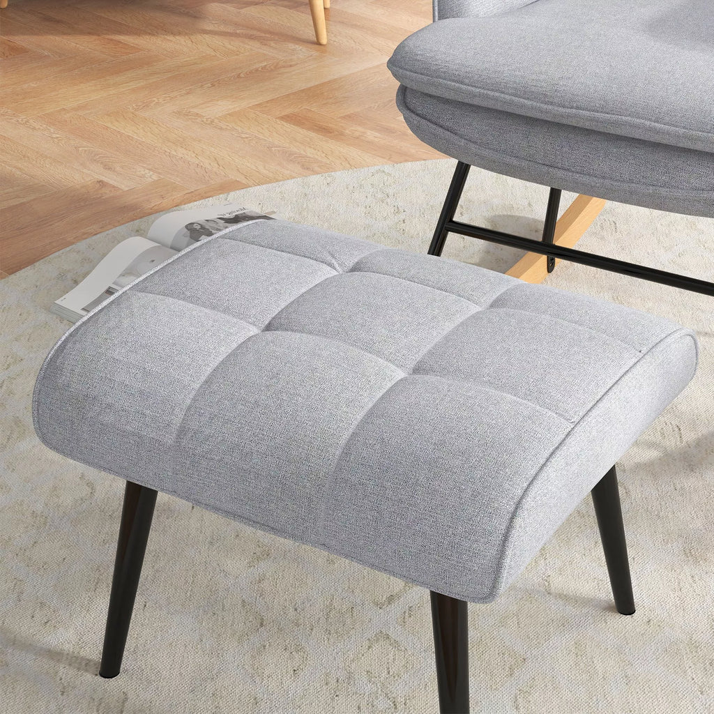 Sūpynės kėdė su pufu Skandidesign Sūpynės kėdė su pufu, bukmedžio, dygsniuota, 64 cm x 89 cm x 90 cm Pilka