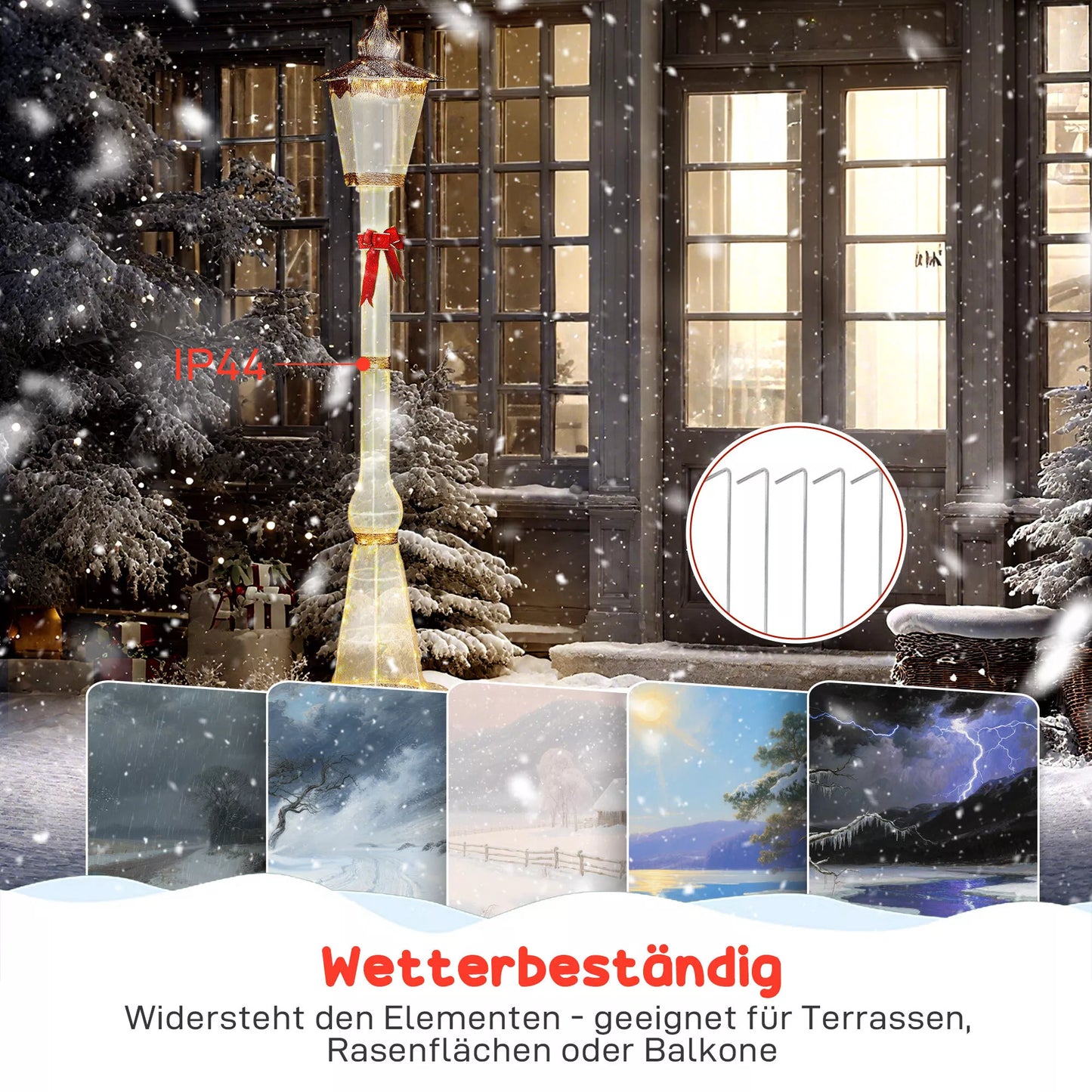 2,15 m apšviestas šviestuvas, 155 LED lemputės, Kalėdinis lauko šviestuvas, Raudona juostelė, atsparus vandeniui, sodui, terasai