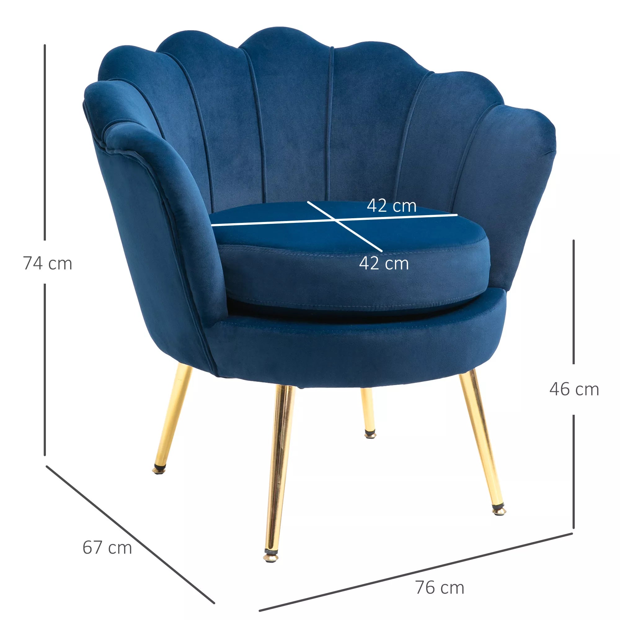 Mėlynas vintažinis lounge fotelis su aksomo išvaizda, metaliniu rėmu, 76 x 67 x 74 cm