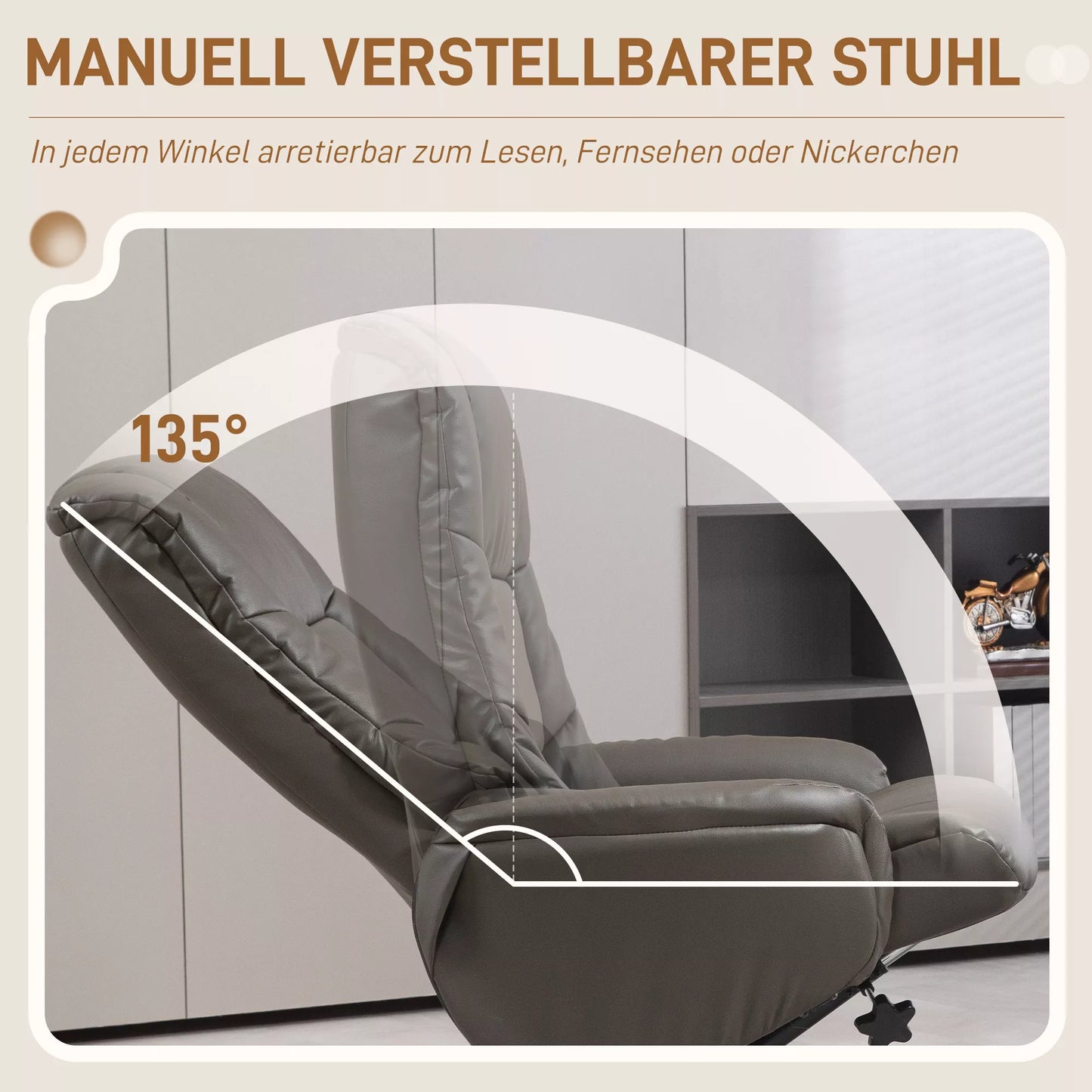 Poilsio fotelis su pakoja, atlošimo funkcija, dirbtinės odos apmušalas, iki 150 kg, 71 x 84 x 102 cm, Juodas