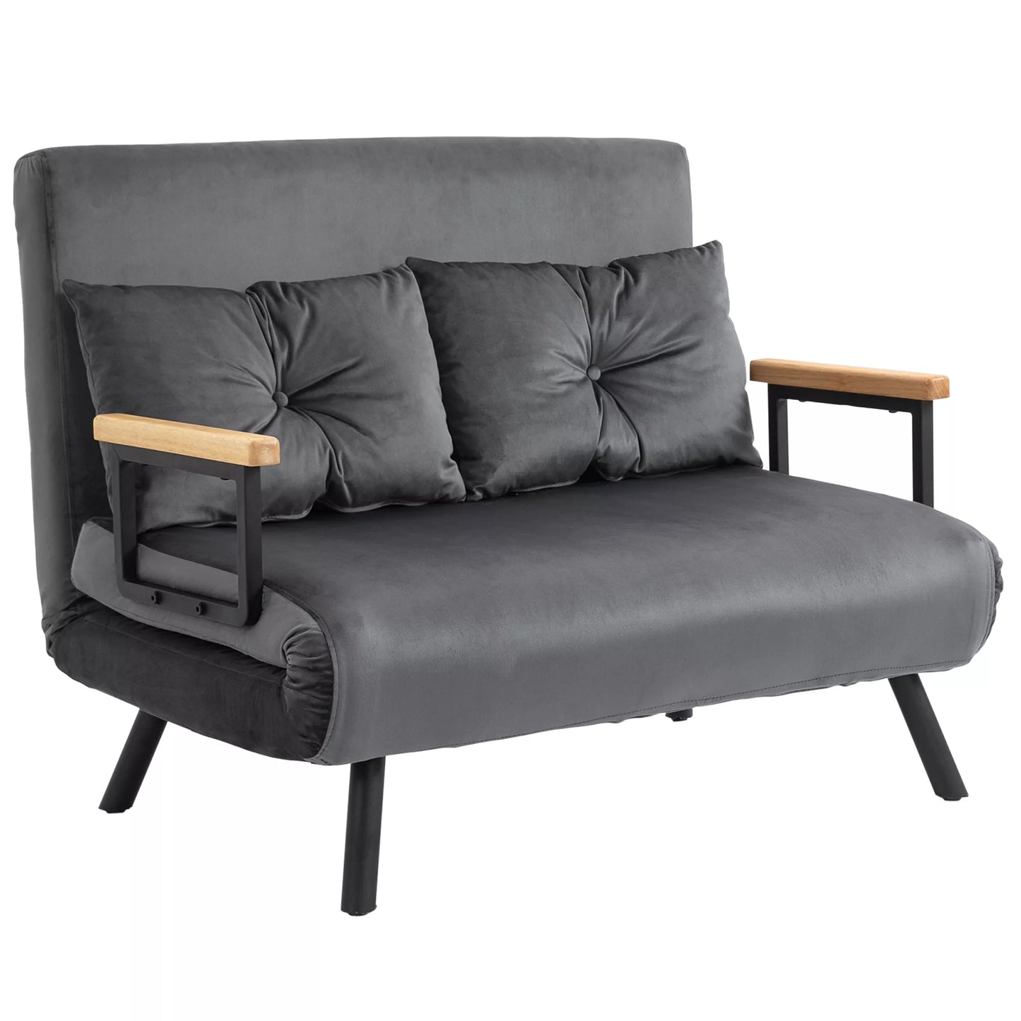 Miegamoji sofa, 2 vietų sofa, aksominė sofa, su miegojimo funkcija, su 2 pagalvėlėmis, aksominė išvaizda, Natūrali + Tamsiai pilka + Juoda