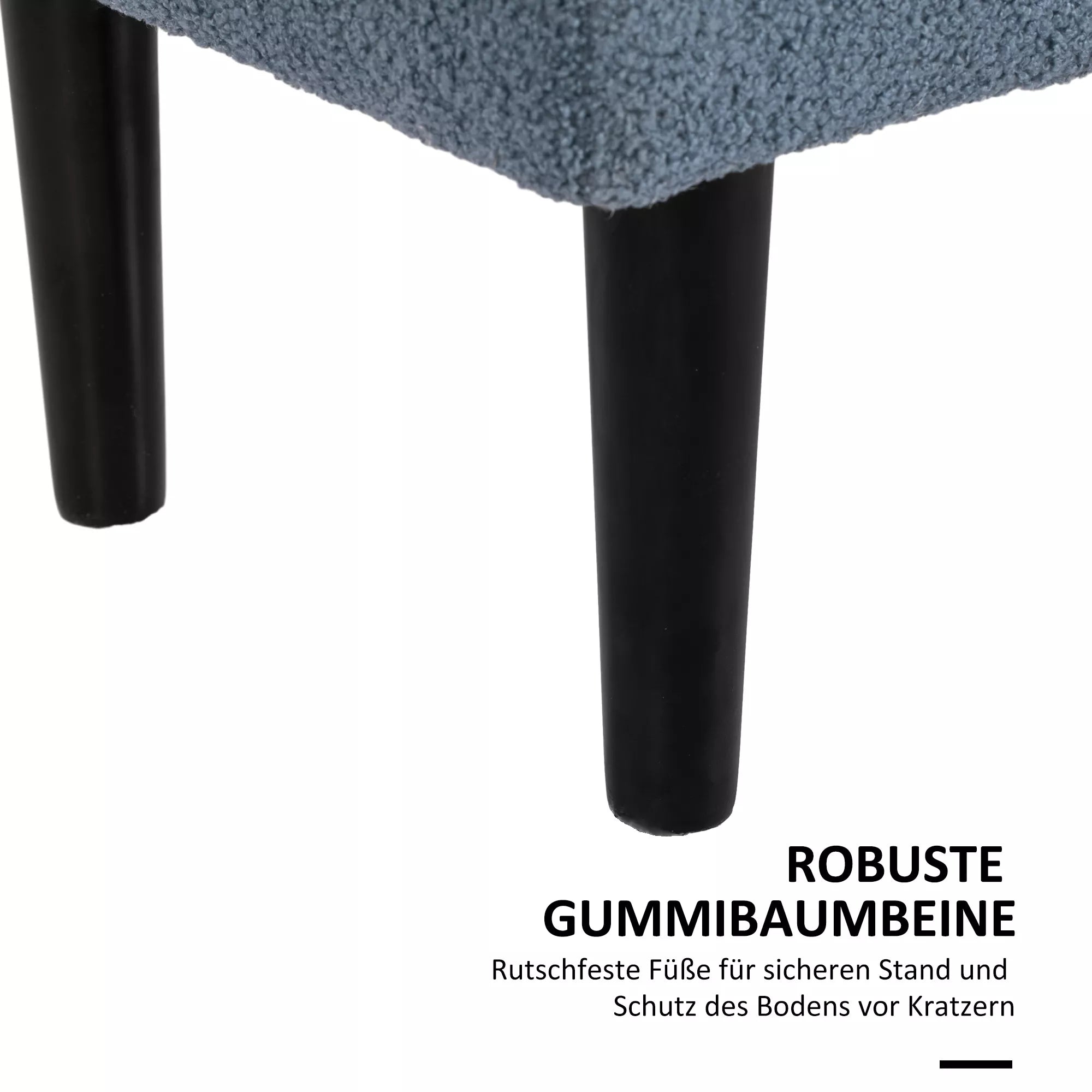 Minkšta suoliukas su daiktų laikymo dėže, kašmyro optika, iki 120 kg, natūralaus medžio rėmas, 95 x 38 x 45 cm, mėlyna