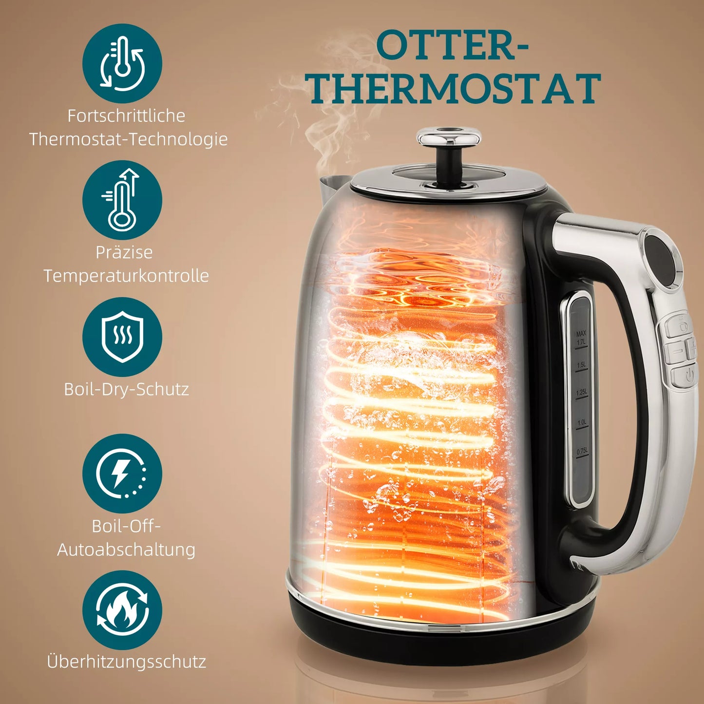 Virdulio ir skrudintuvo rinkinys, LED indikatorius, 1,7 litro, 2200W, Retro dizainas, Atminties funkcija, Juodas