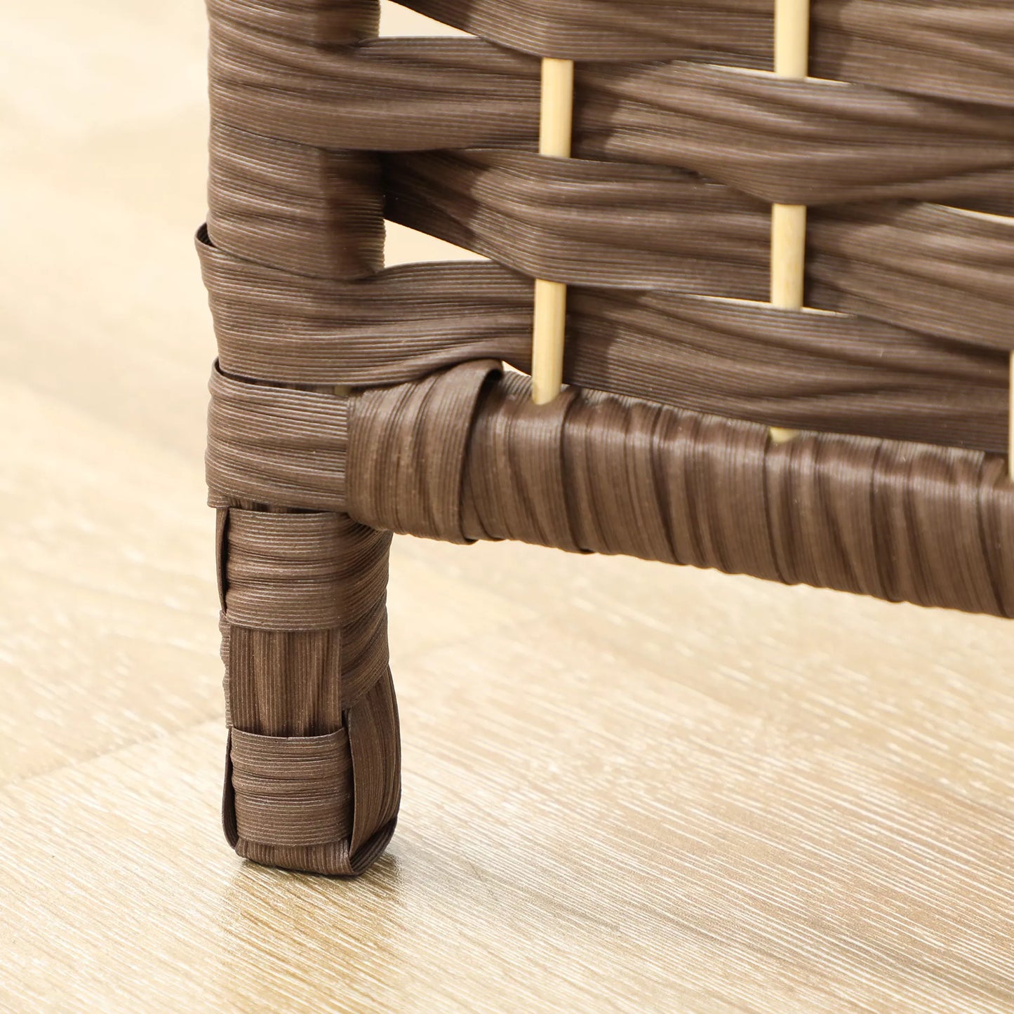 3 dalių sulankstoma pertvara su pintų raštų, pušies medienos, ruda