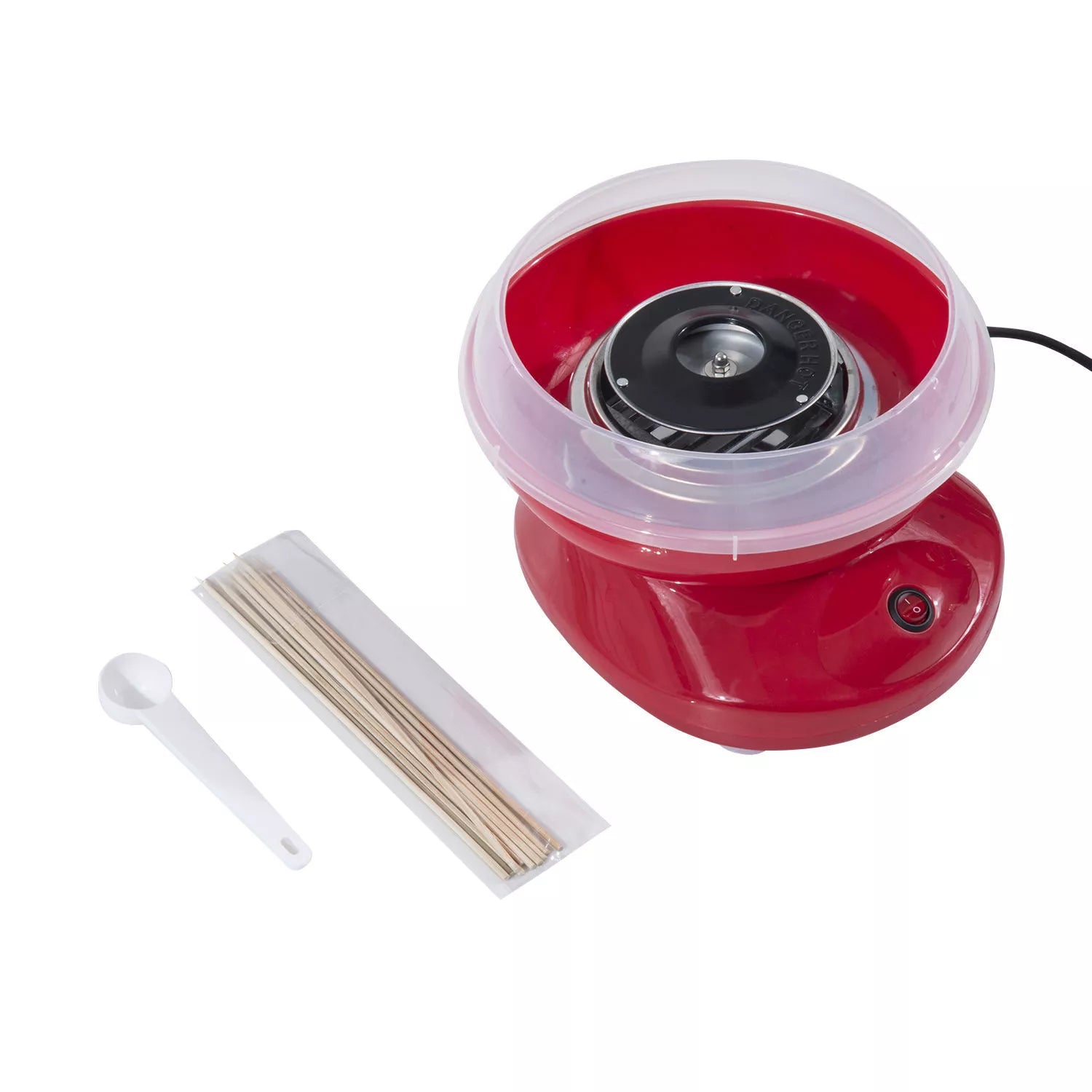 Cukraus vatos aparatas namams Cotton Candy Machine Cukraus vatos aparatas su lazdelėmis ir matavimo šaukštu Aukštis 18 cm 550 W Vaikų šventėms, gimtadieniams, vakarėliams Raudonas