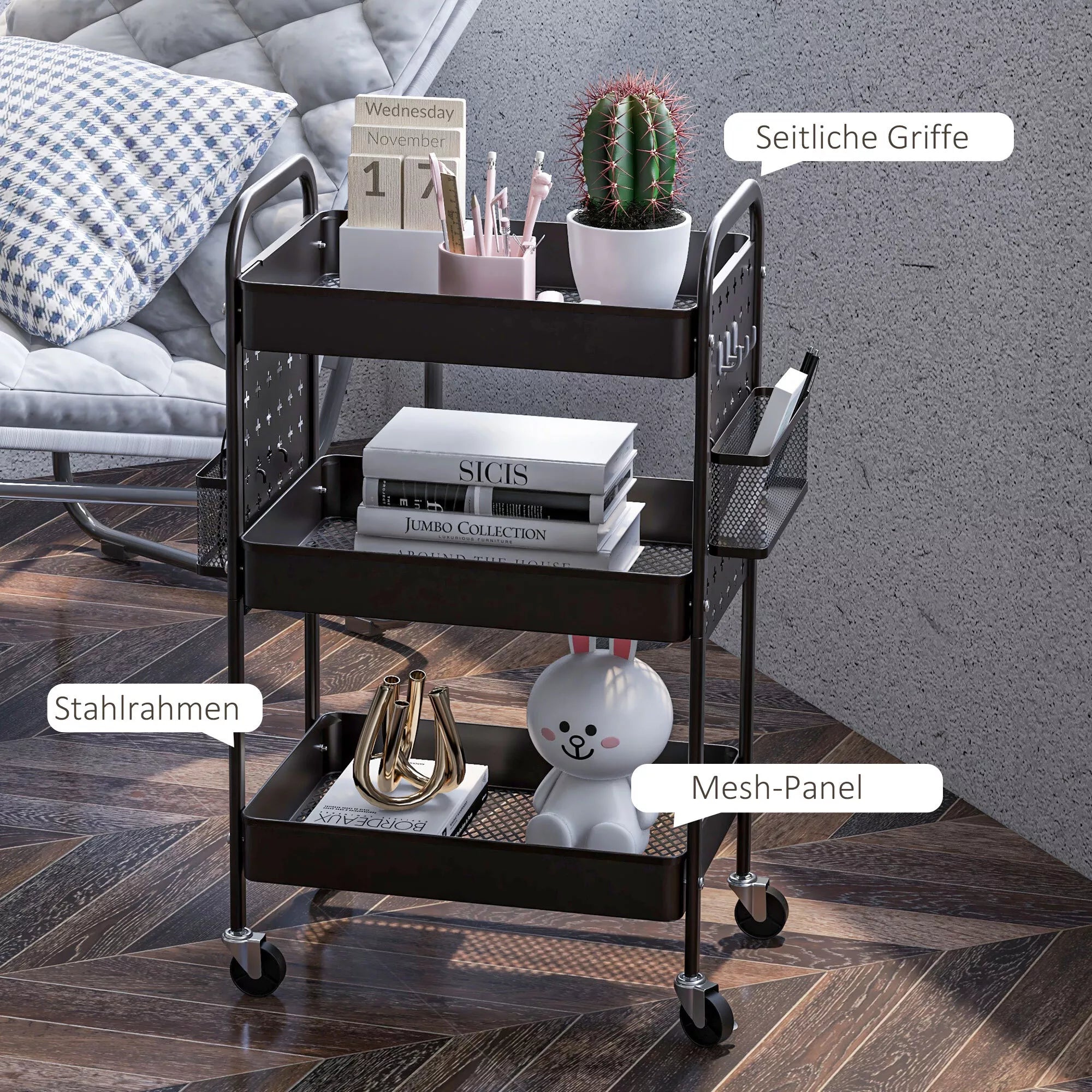 Vežimėlio informacinė grafika apie rankenas ir plieninį rėmą