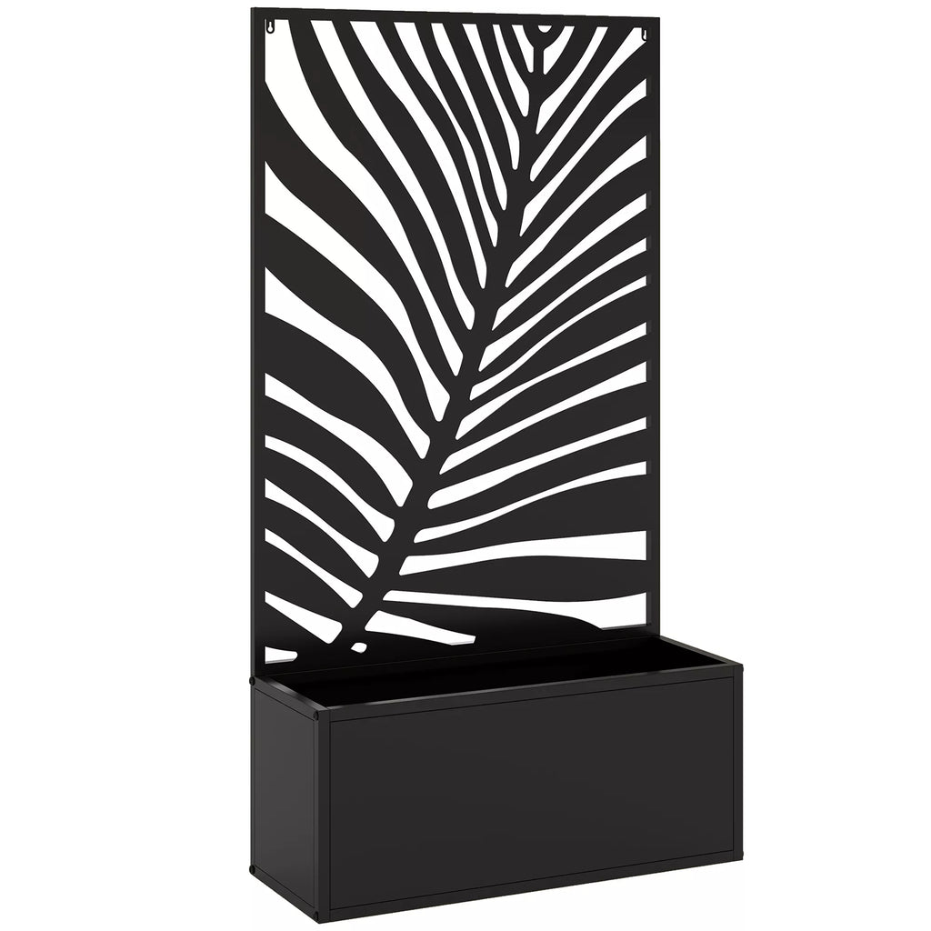 Metalinė pakelta lysvė su sienele, metalinis vazonas su grotelėmis, plienas, 61x23x113 cm, juoda