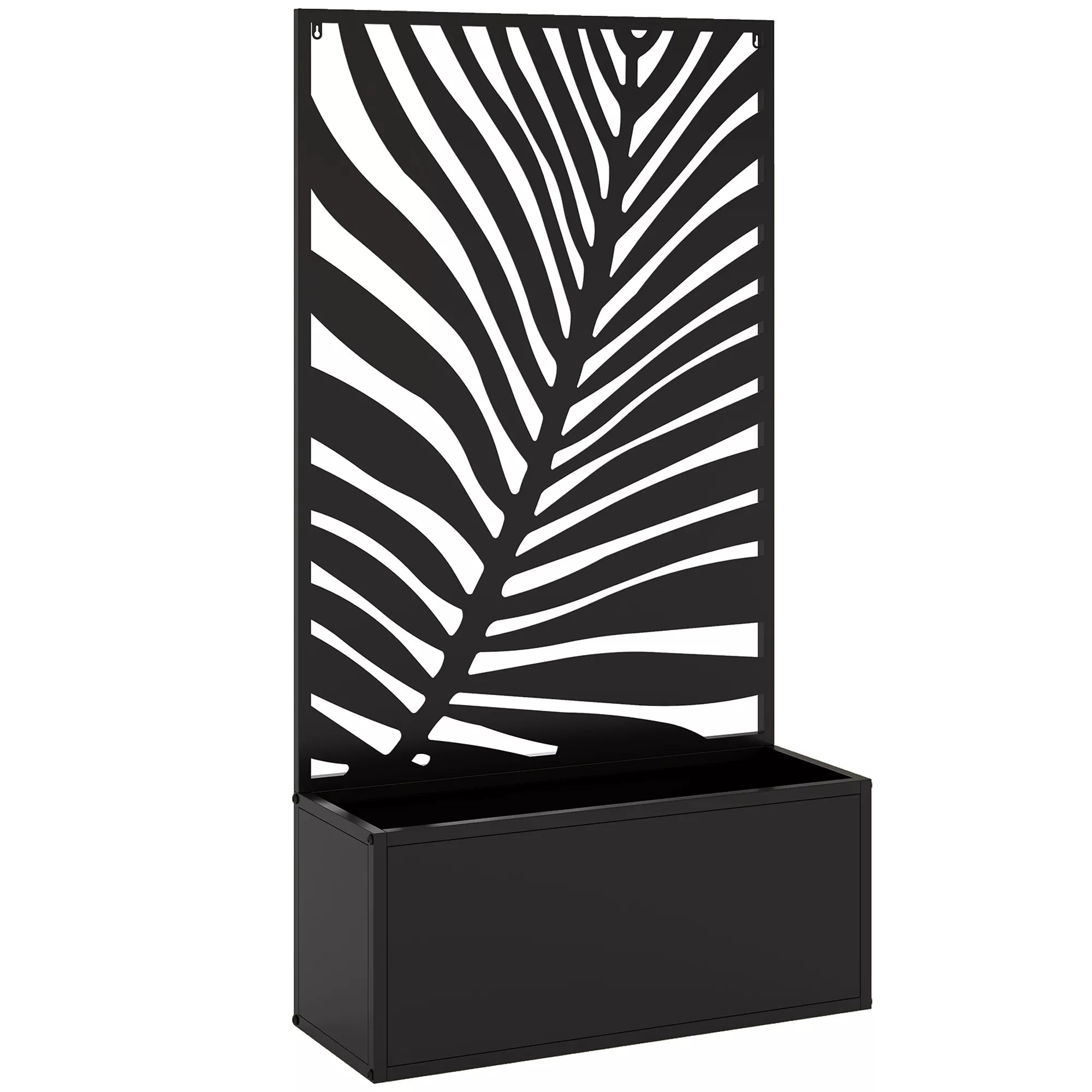 Metalinė pakelta lysvė su sienele, metalinis vazonas su grotelėmis, plienas, 61x23x113 cm, juoda