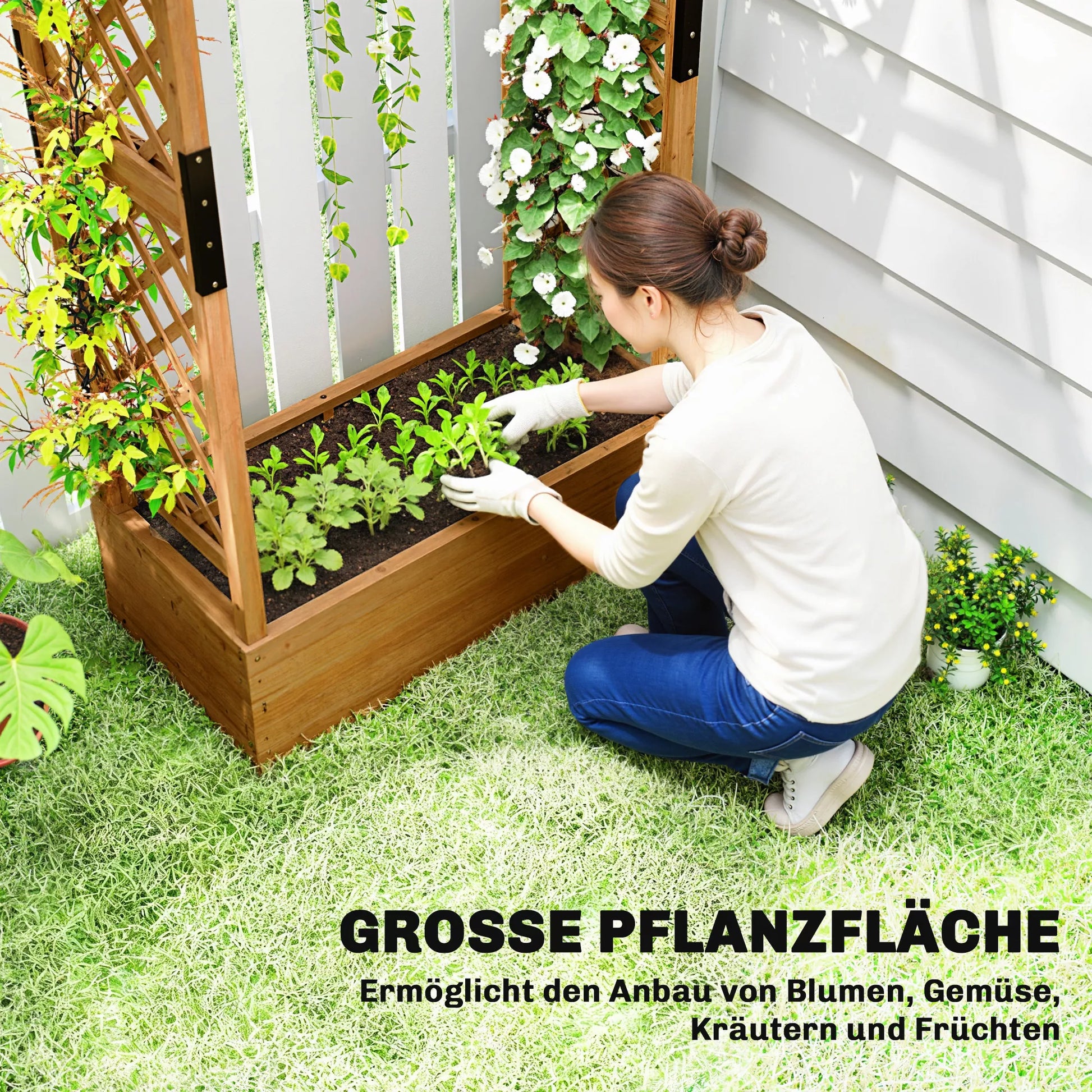 Pakelta lysvė su arka, grotelėmis ir stogeliu, vijokliniams augalams, medis, 110 x 44 x 181 cm, oranžinė