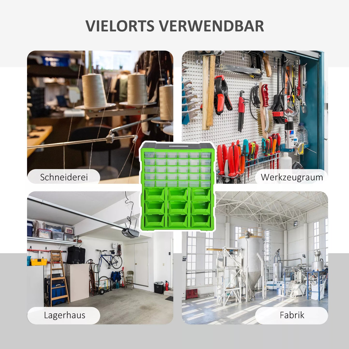 DURHAND Rūšiavimo dėžutė smulkioms dalims, daiktų laikymo dėžė, 39 skyreliai, žalia, 38 x 16 x 47,5 cm