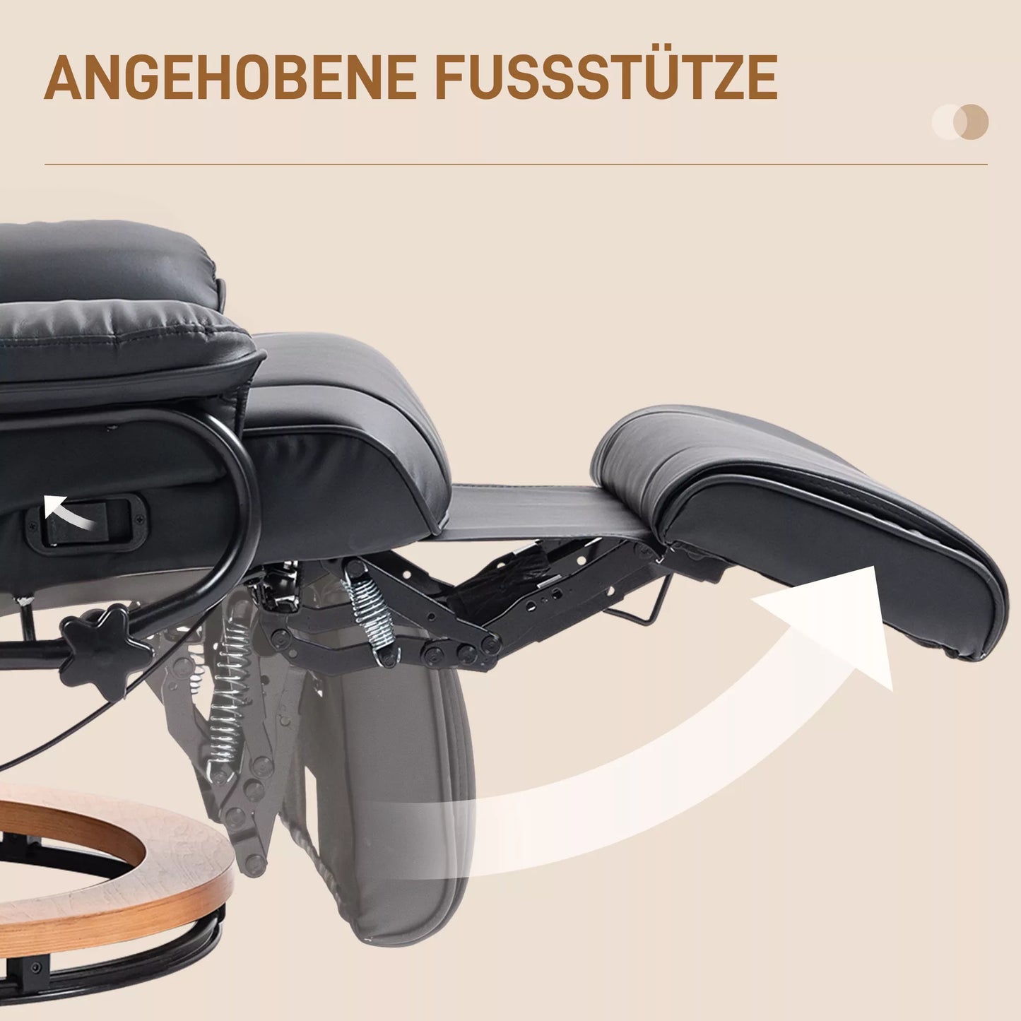 Relaksacijos krėslas su atlošo atlenkimo funkcija, pasukamas, iki 150 kg, dirbtinės odos apmušalas, plieninis rėmas, juodas