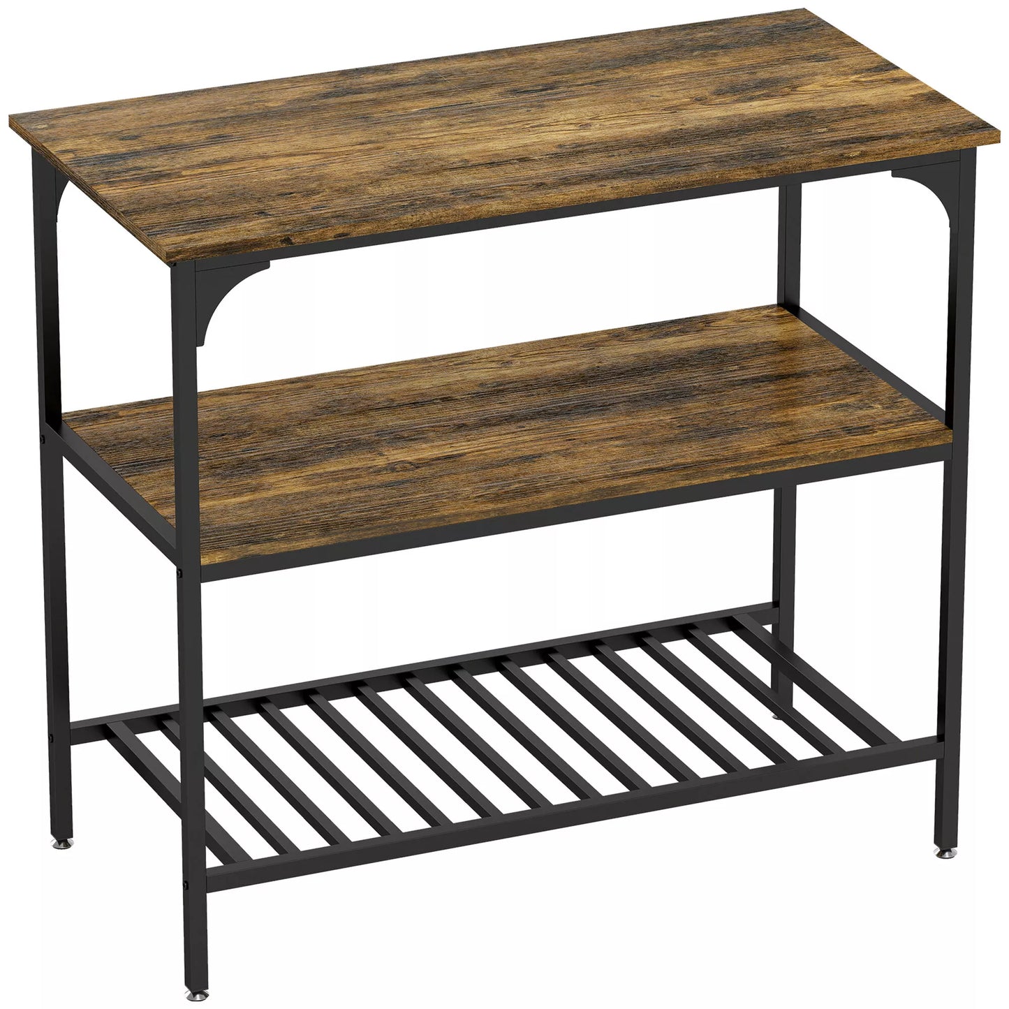Virtuvės lentyna, 3 pakopų su plieniniu rėmu, rustiška ruda+juoda