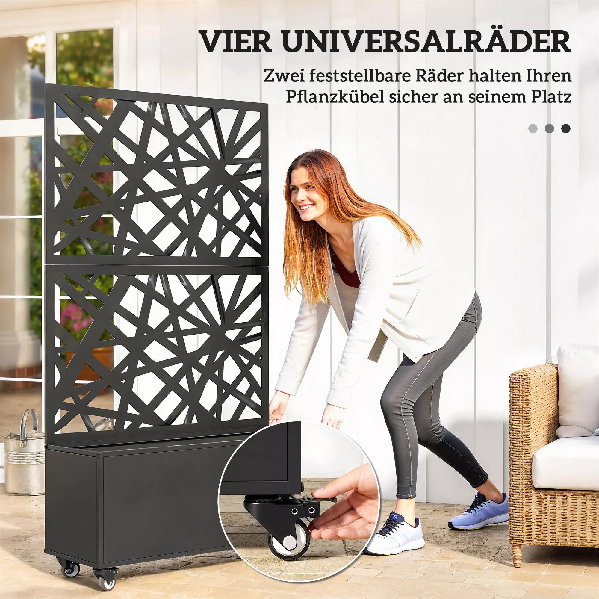 Gėlių dėžė su apsauga nuo žvilgsnių Augalų dėžė su ritininiu grotelėmis 90 x 30 x 160 cm Metalo Juoda