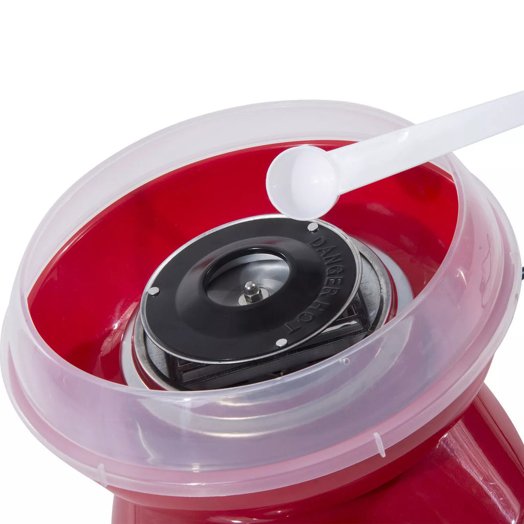 Cukraus vatos aparatas namams Cotton Candy Machine Cukraus vatos aparatas su lazdelėmis ir matavimo šaukštu Aukštis 18 cm 550 W Vaikų šventėms, gimtadieniams, vakarėliams Raudonas