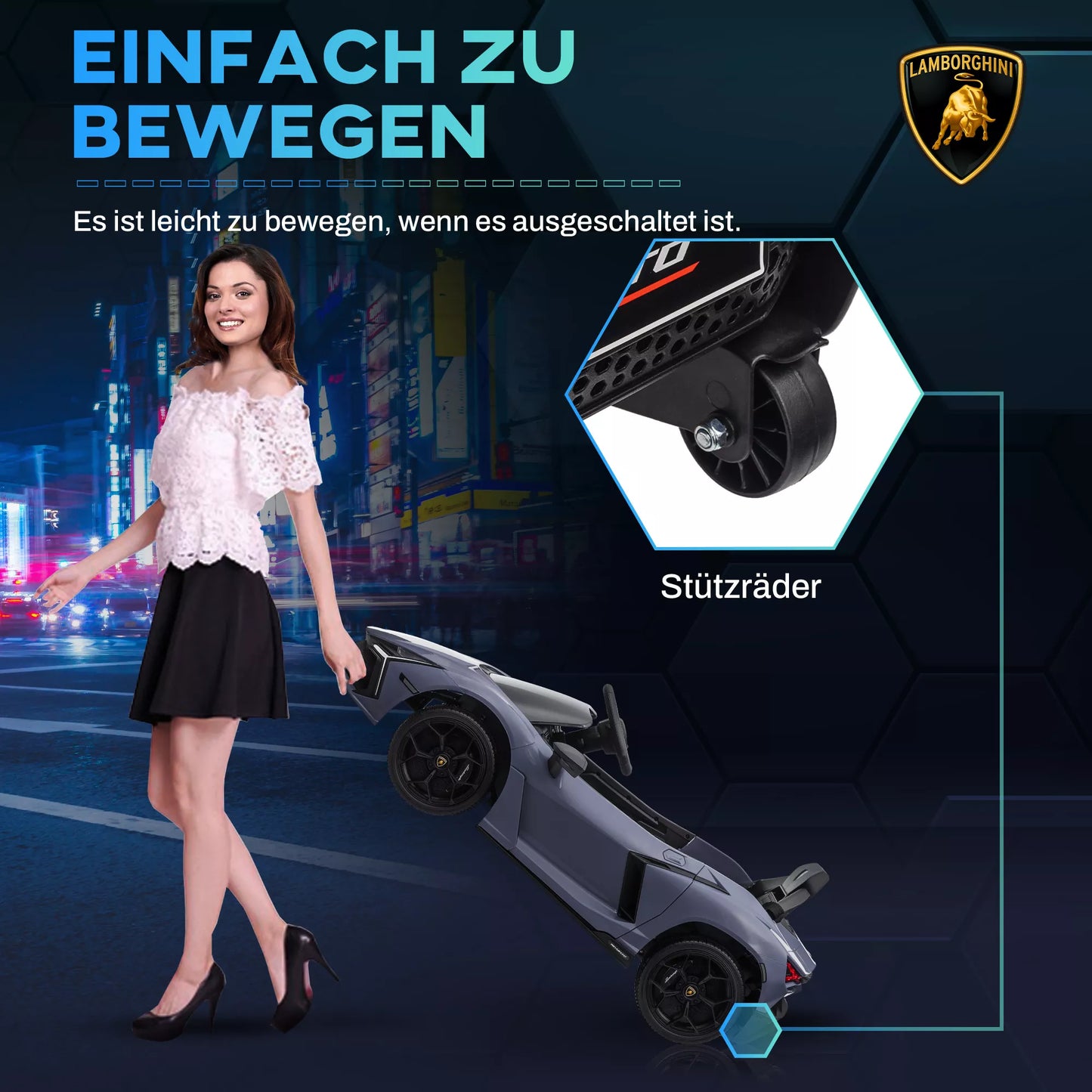 Elektrinis automobilis vaikams nuo 3-5 metų, švelni pavara, valdomas nuotoliniu būdu, su garso signalu, plastikas ir metalas, pilkos spalvos